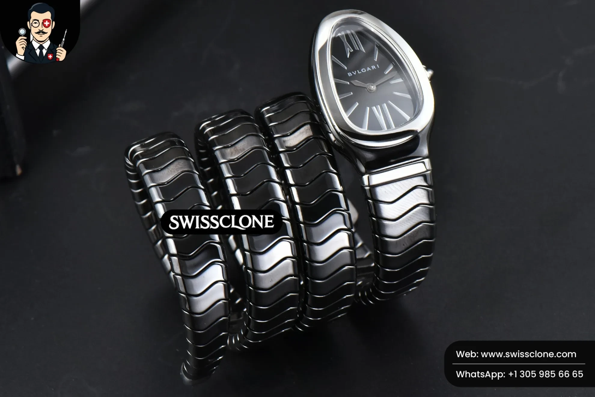 Rolex Bvlgari Serpenti Spiga 35mm Polycyclic Black Ceramic Black Dial Quartz 1:1 Super Clone - On-Wrist Presence View