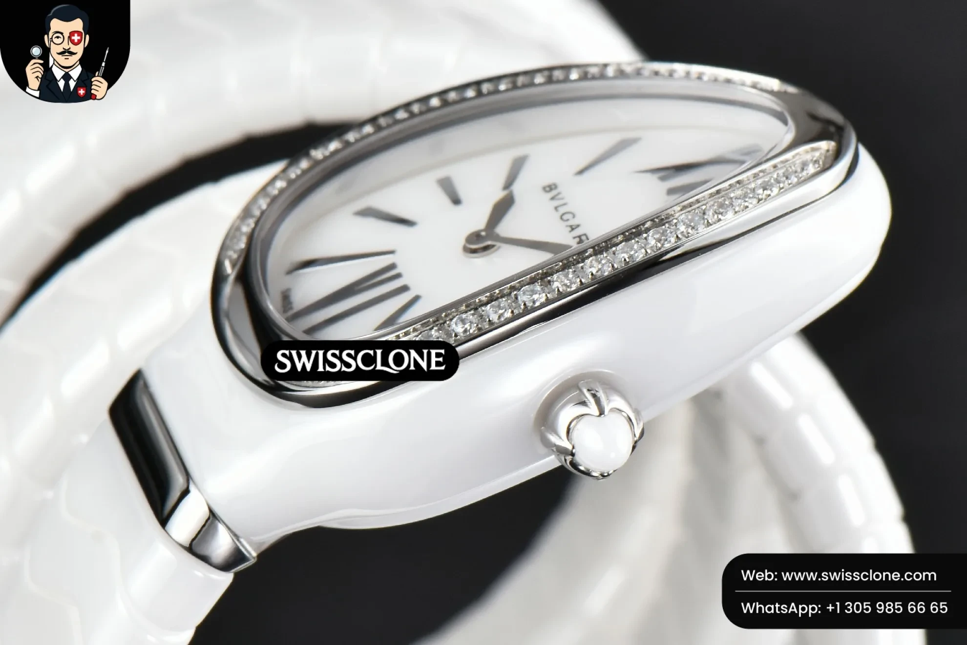 Rolex Bvlgari Serpenti Spiga 35mm Polycyclic White Ceramic White Dial Diamond Bezel Quartz 1:1 Super Clone - Lateral Case Thickness Profile