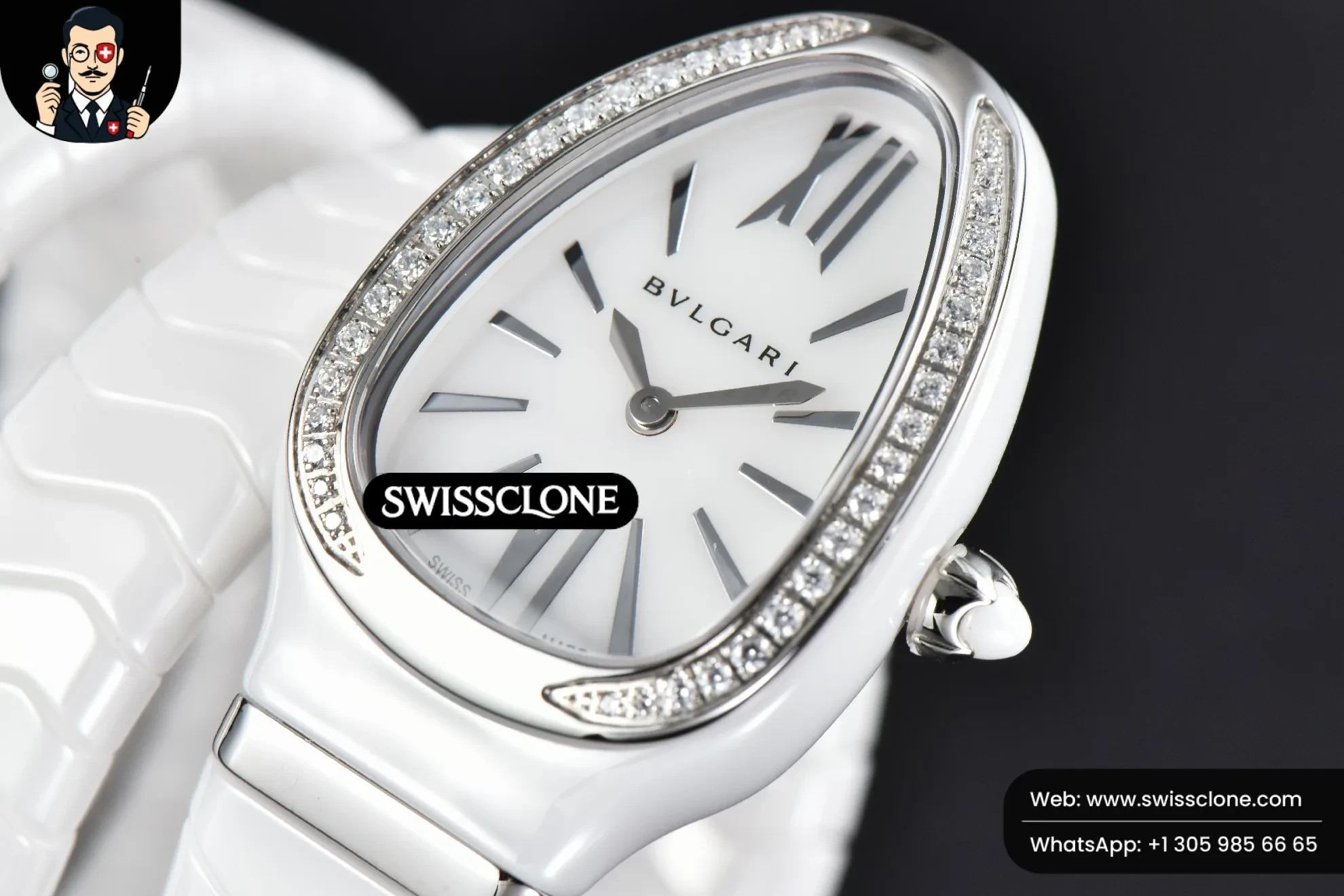 Rolex Bvlgari Serpenti Spiga 35mm Polycyclic White Ceramic White Dial Diamond Bezel Quartz 1:1 Super Clone - Bezel & Case Profile