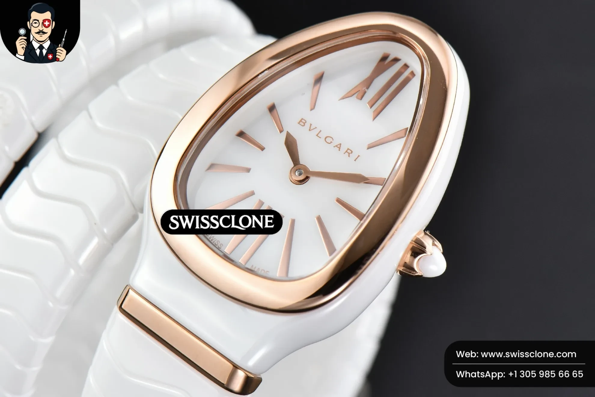 Bvlgari Serpenti Spiga 35mm Polycyclic White Ceramic White Dial Quartz (SW-23818) 1:1 Super Clone - Bezel & Lateral Case Profile