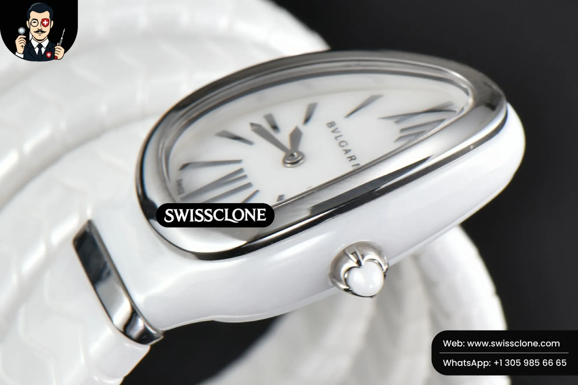 Rolex Bvlgari Serpenti Spiga 35mm Polycyclic White Ceramic White Dial Quartz 1:1 Super Clone - Lateral Case Thickness Profile