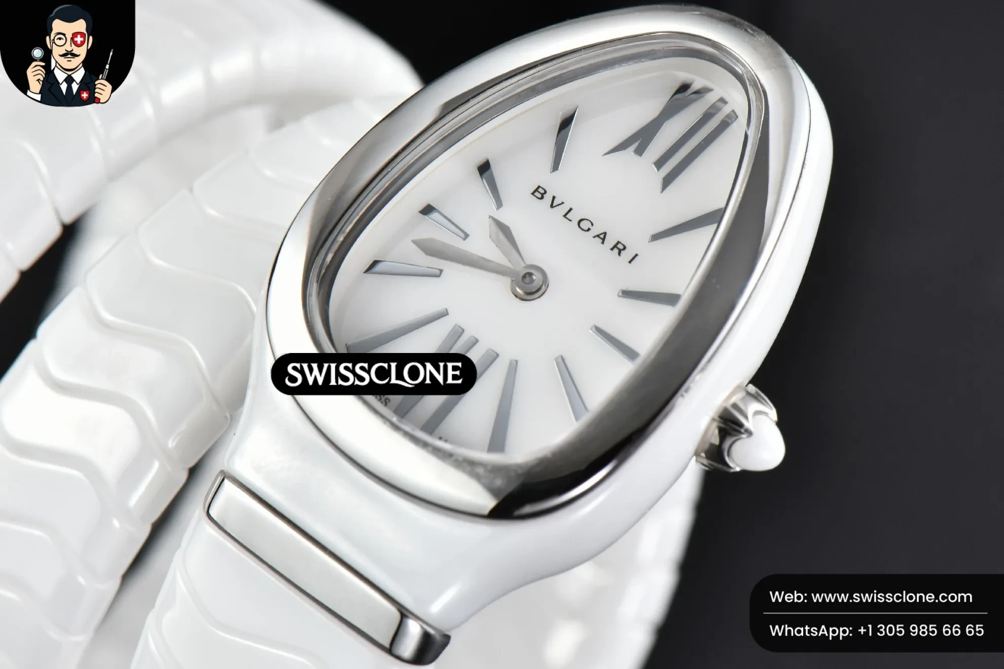 Rolex Bvlgari Serpenti Spiga 35mm Polycyclic White Ceramic White Dial Quartz 1:1 Super Clone - Bezel & Case Profile