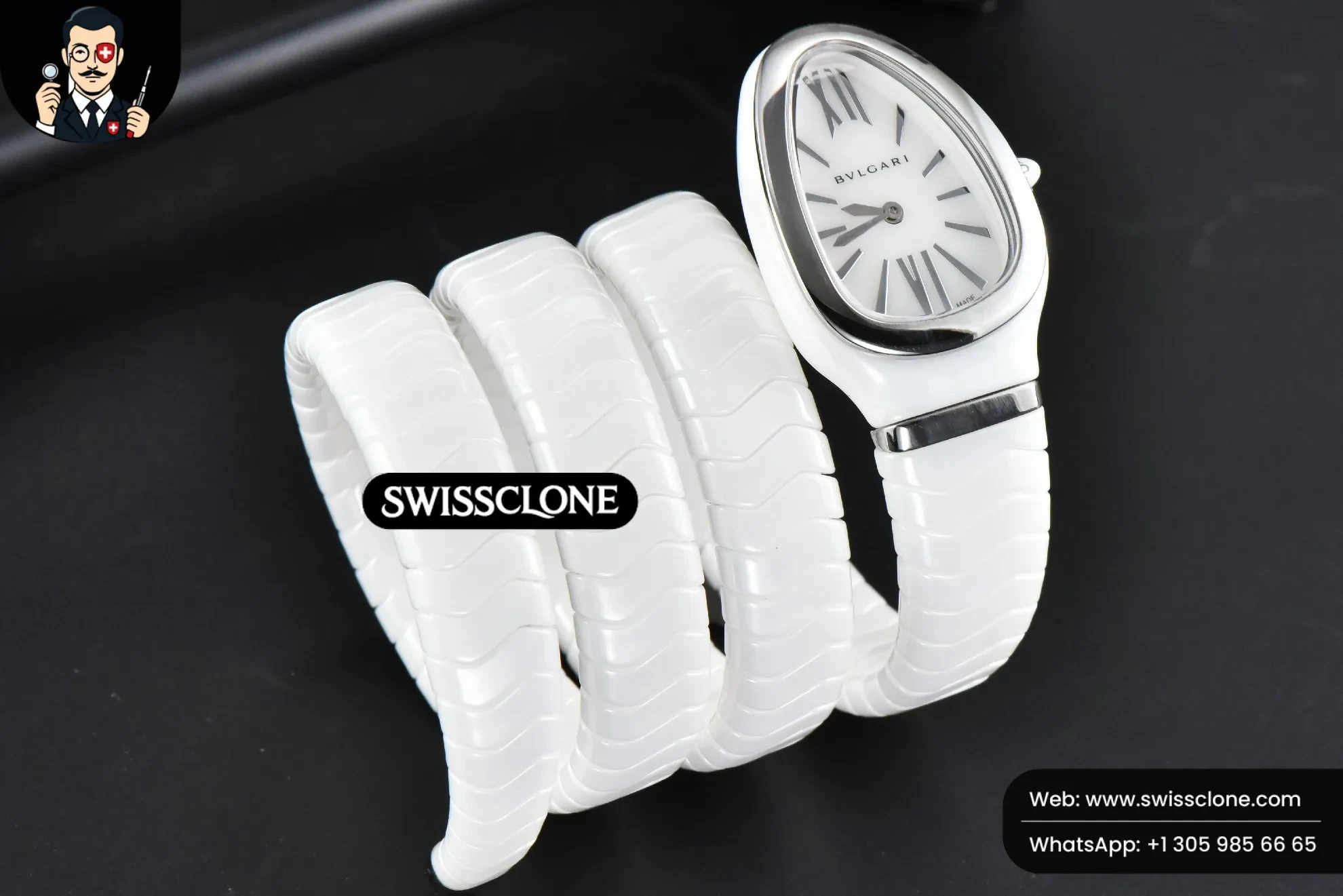 Rolex Bvlgari Serpenti Spiga 35mm Polycyclic White Ceramic White Dial Quartz 1:1 Super Clone - On-Wrist Presence View