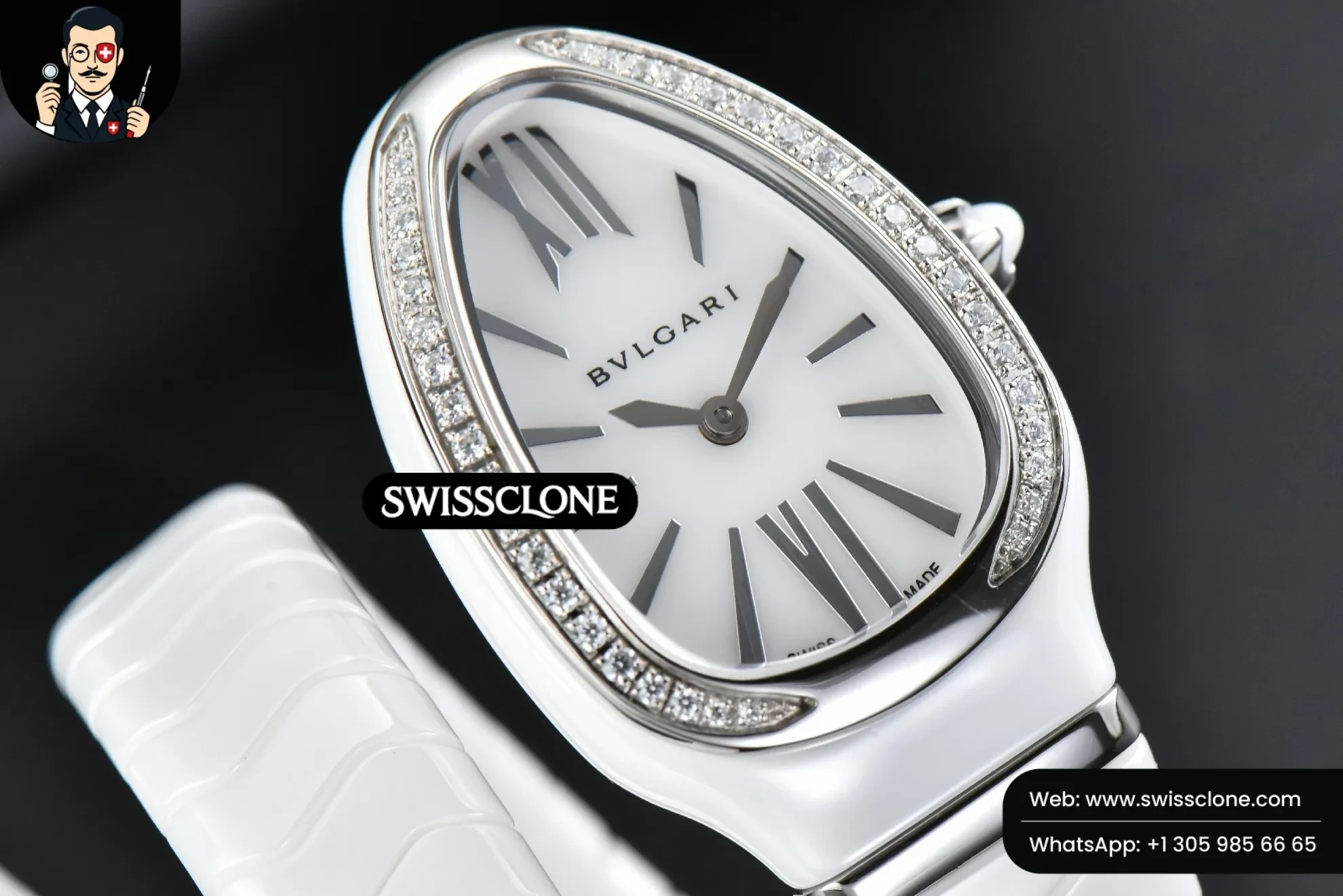 Bvlgari Serpenti Spiga 35mm White Ceramic White Dial Diamond Bezel Quartz (SW-23850) 1:1 Super Clone - On-Wrist Presence & Lug Geometry