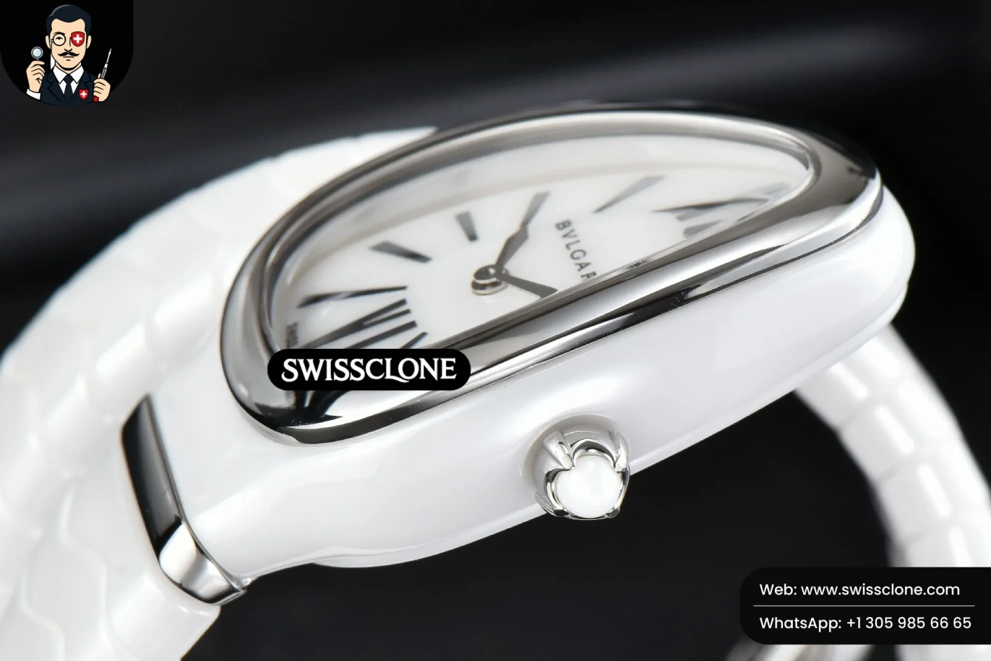 Bvlgari Serpenti Spiga 35mm White Ceramic White Dial Quartz (SW-23858) 1:1 Super Clone - Crown Guard & Case Thickness Profile