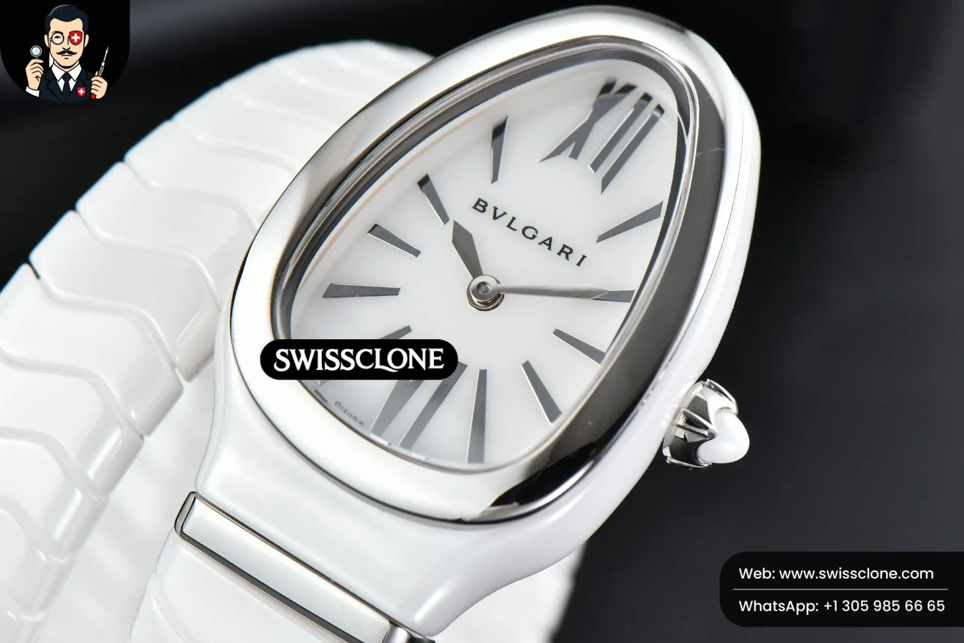 Bvlgari Serpenti Spiga 35mm White Ceramic White Dial Quartz (SW-23858) 1:1 Super Clone - Bezel & Lateral Case Profile