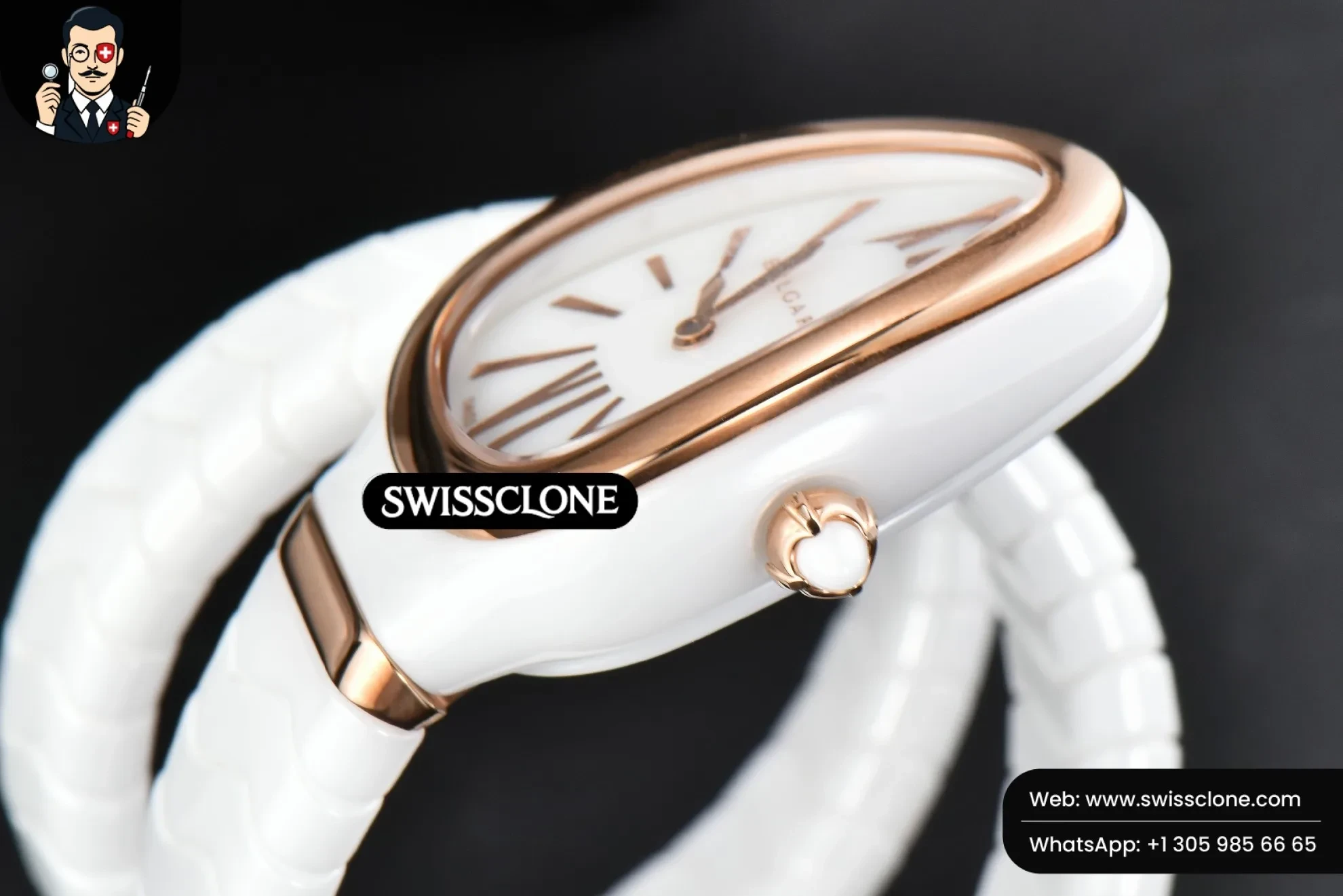 Rolex Bvlgari Serpenti Spiga 35mm White Ceramic White Dial Quartz 1:1 Super Clone - Lateral Case Thickness Profile