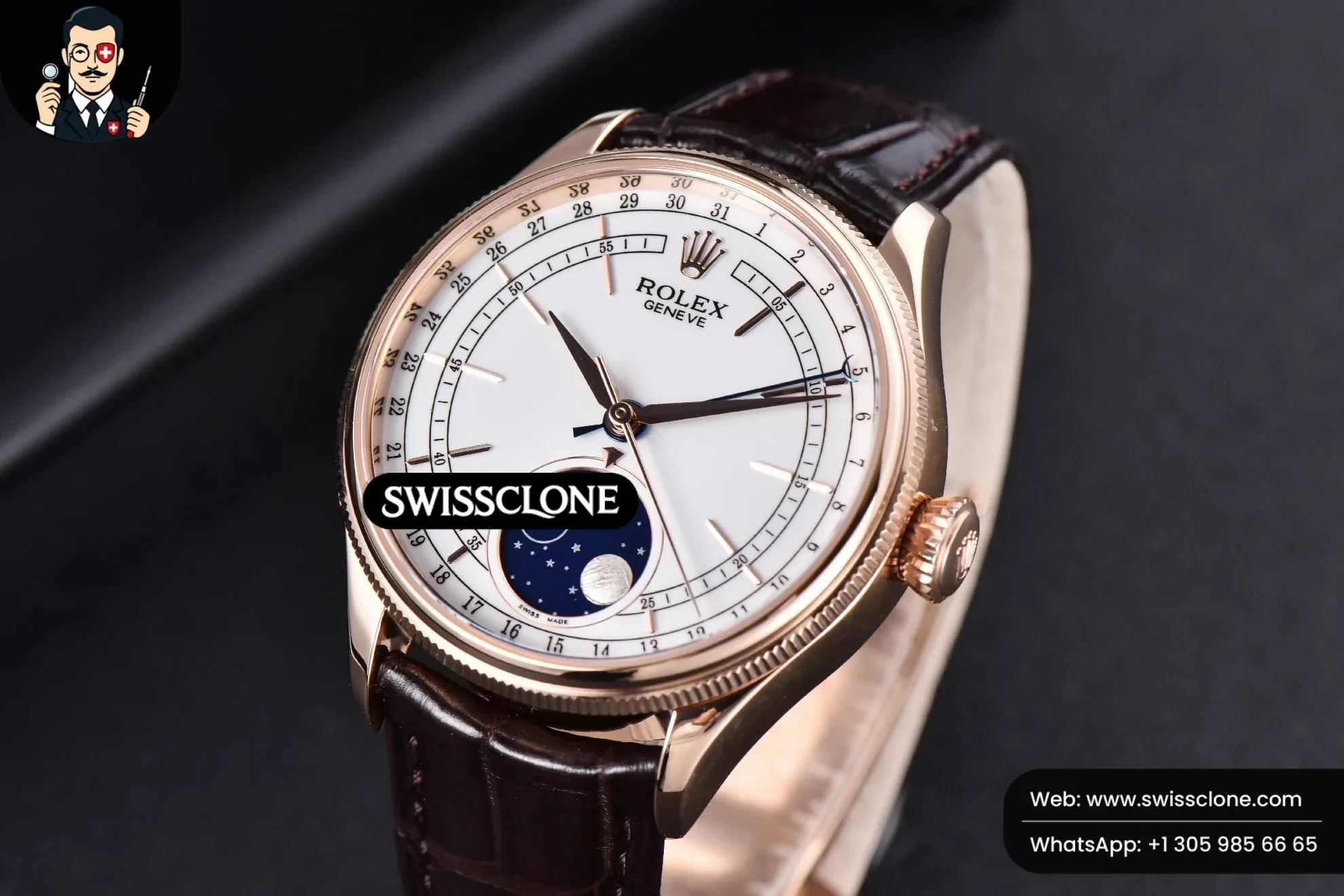 Rolex Cellini 50535 40mm Moonphase white dial KZF Asia 3195 Mod 1:1 Super Clone - Bezel & Case Profile