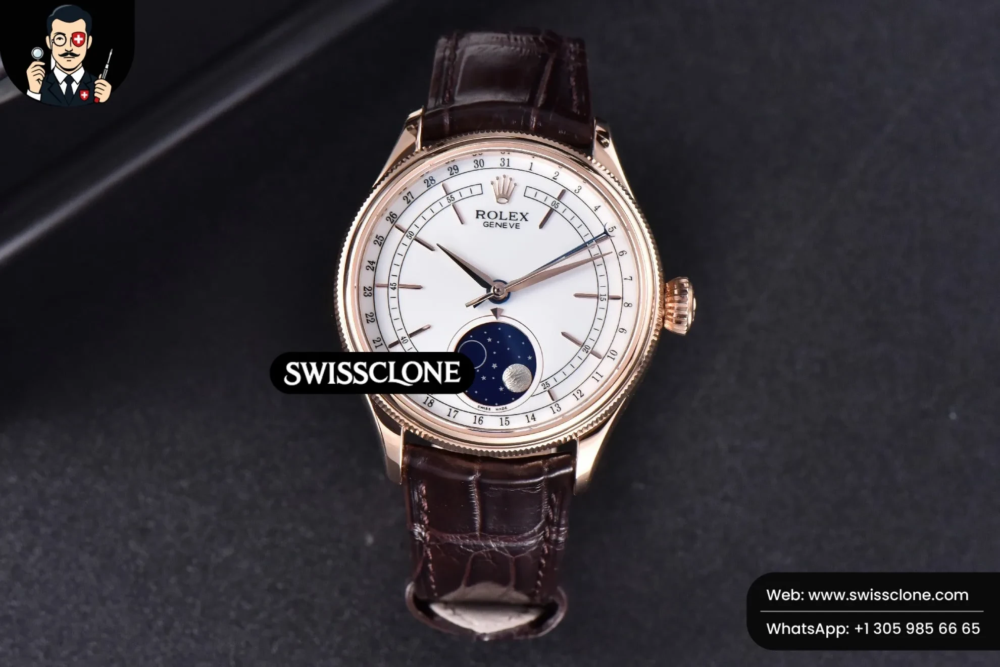 Rolex Cellini 50535 40mm Moonphase white dial KZF Asia 3195 Mod 1:1 Super Clone - Dial Macro Close-Up