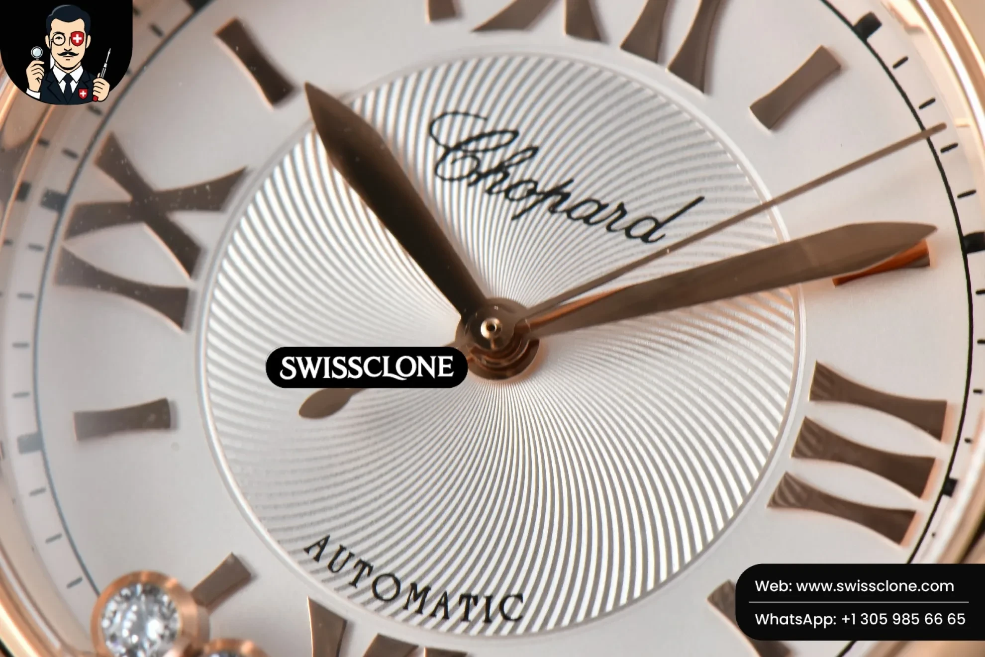 Rolex Chopard Happy Sport Automatic 33mm HWF White Dial Red Leather Starp 1:1 Super Clone - On-Wrist Presence View