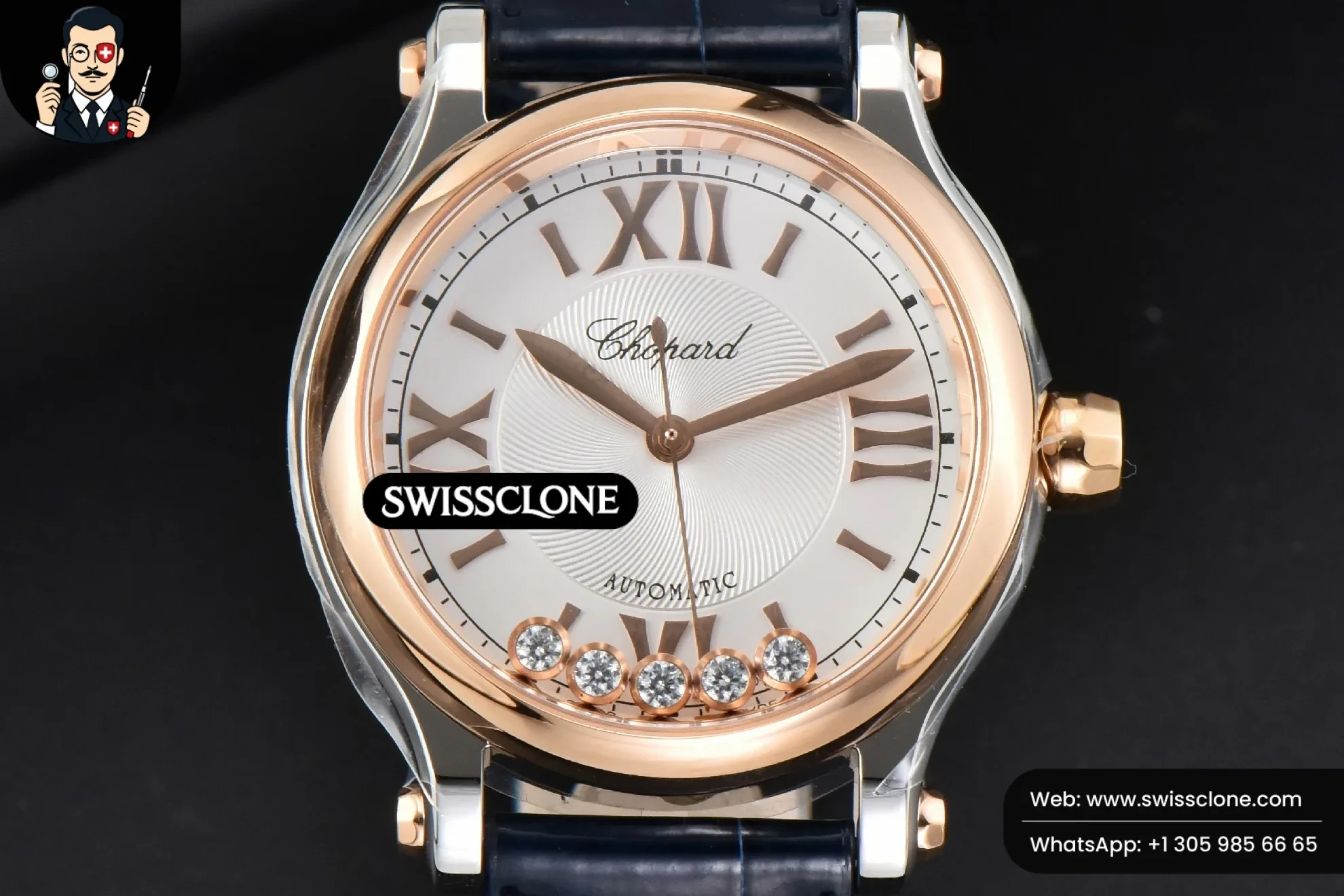 Chopard Happy Sport Automatic RG/SS 33mm HWF White Dial Blue Leather Starp
