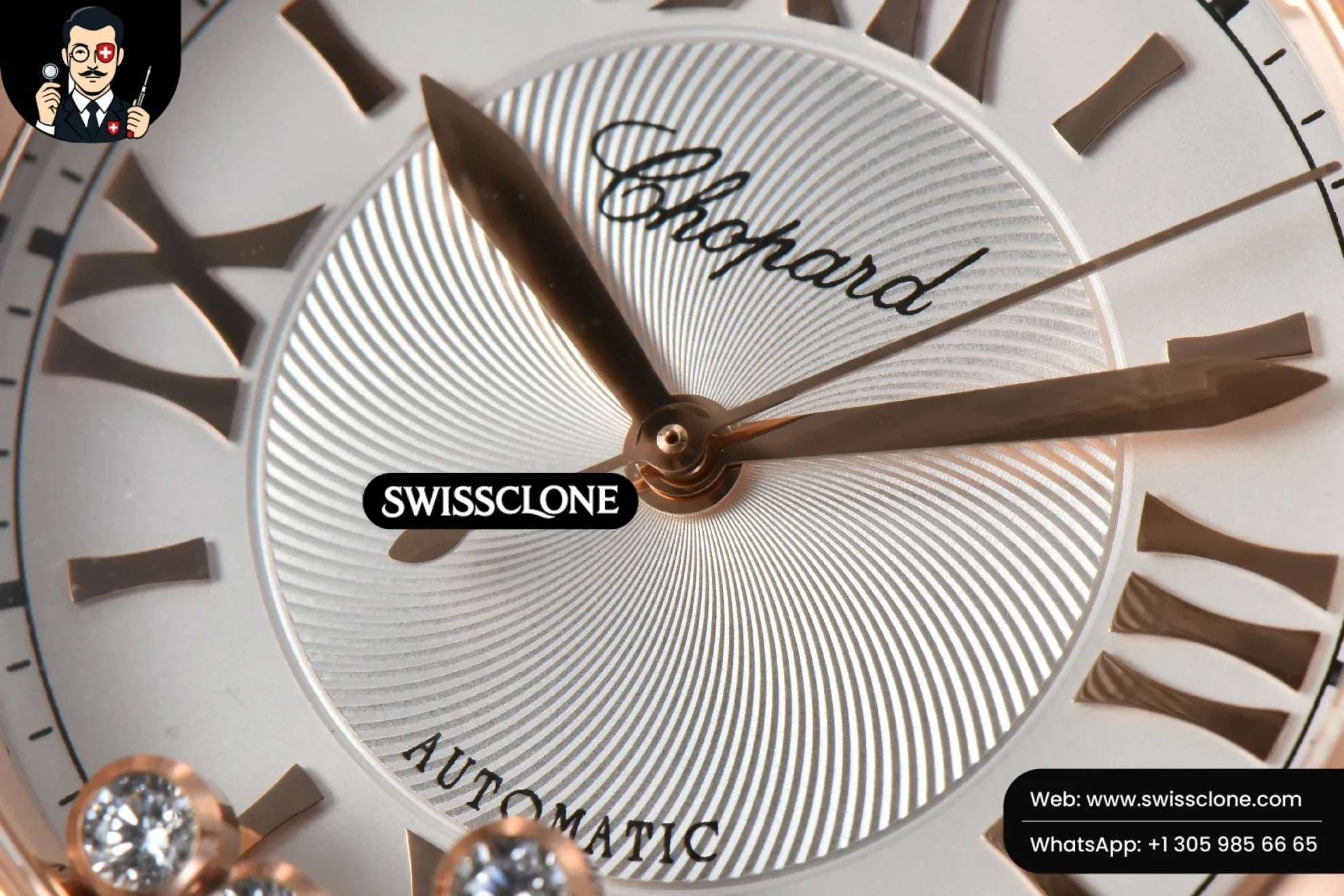 Rolex Chopard Happy Sport Automatic RG/SS 33mm HWF White Dial Brown Leather Starp 1:1 Super Clone - Lateral Case Thickness Profile