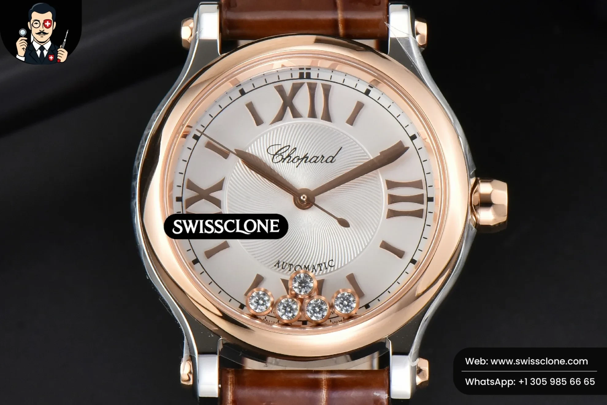 Chopard Happy Sport Automatic RG/SS 33mm HWF White Dial Brown Leather Starp