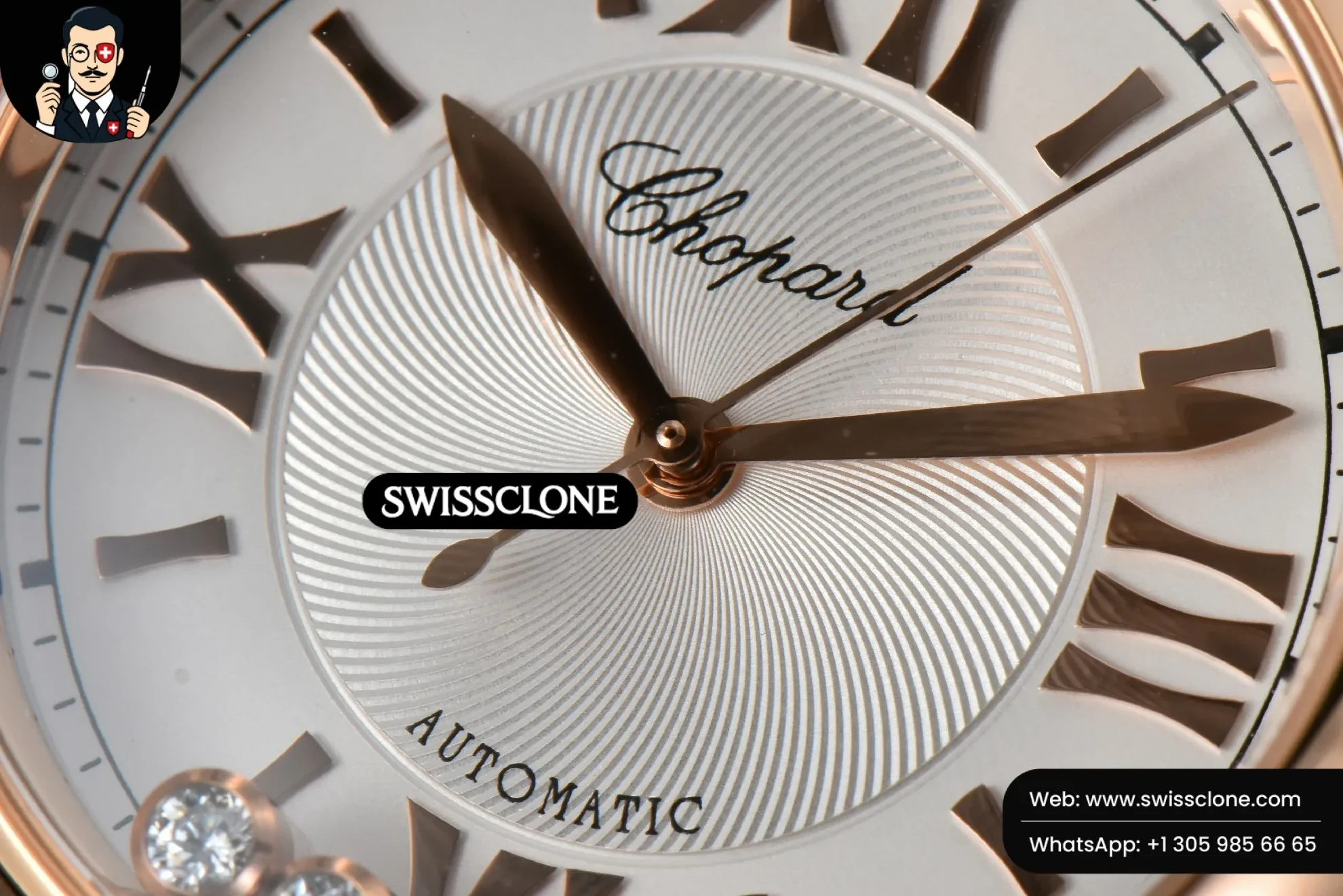 Rolex Chopard Happy Sport Automatic RG/SS 33mm HWF White Dial Grape Leather Starp 1:1 Super Clone - On-Wrist Presence View