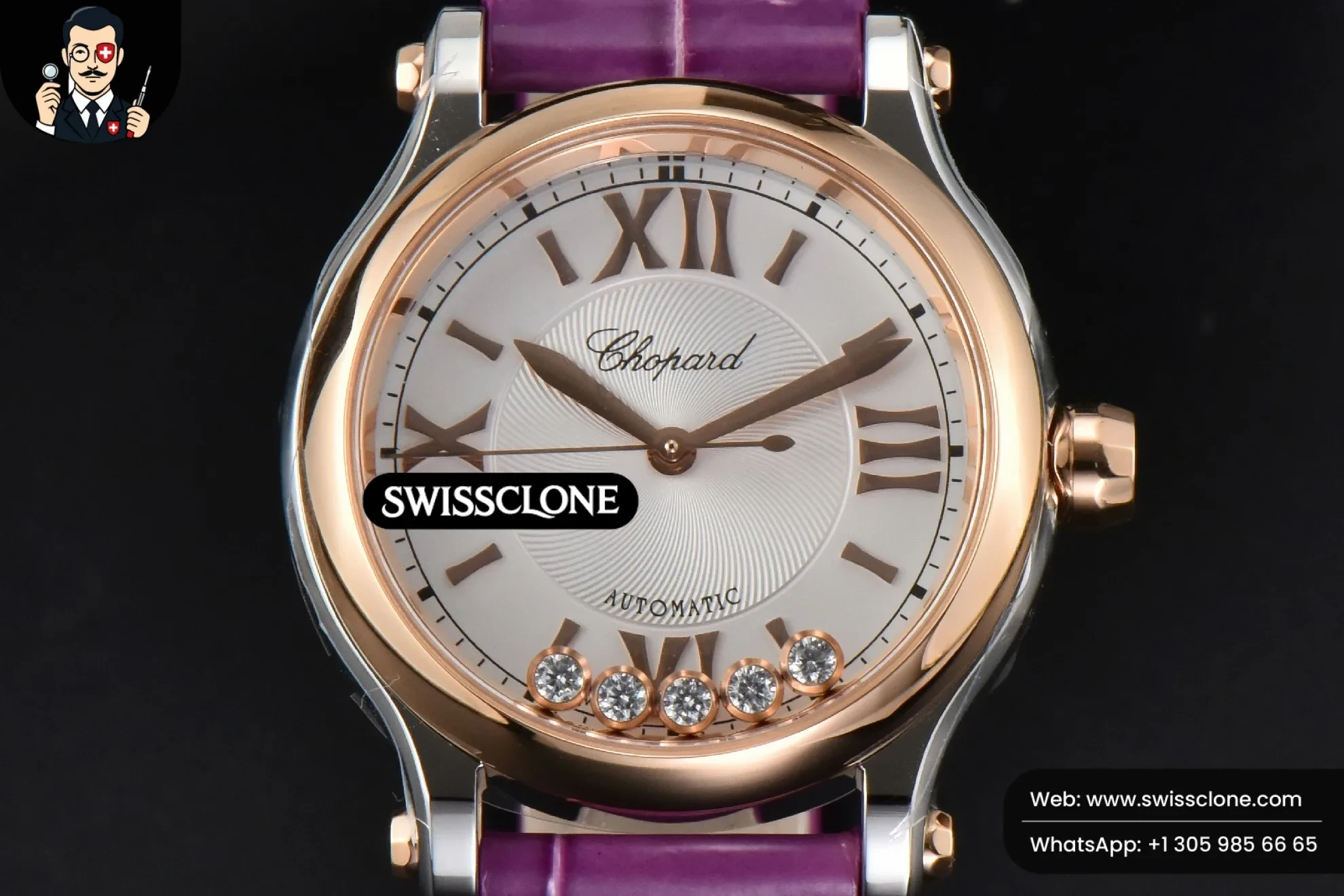 Chopard Happy Sport Automatic RG/SS 33mm HWF White Dial Grape Leather Starp