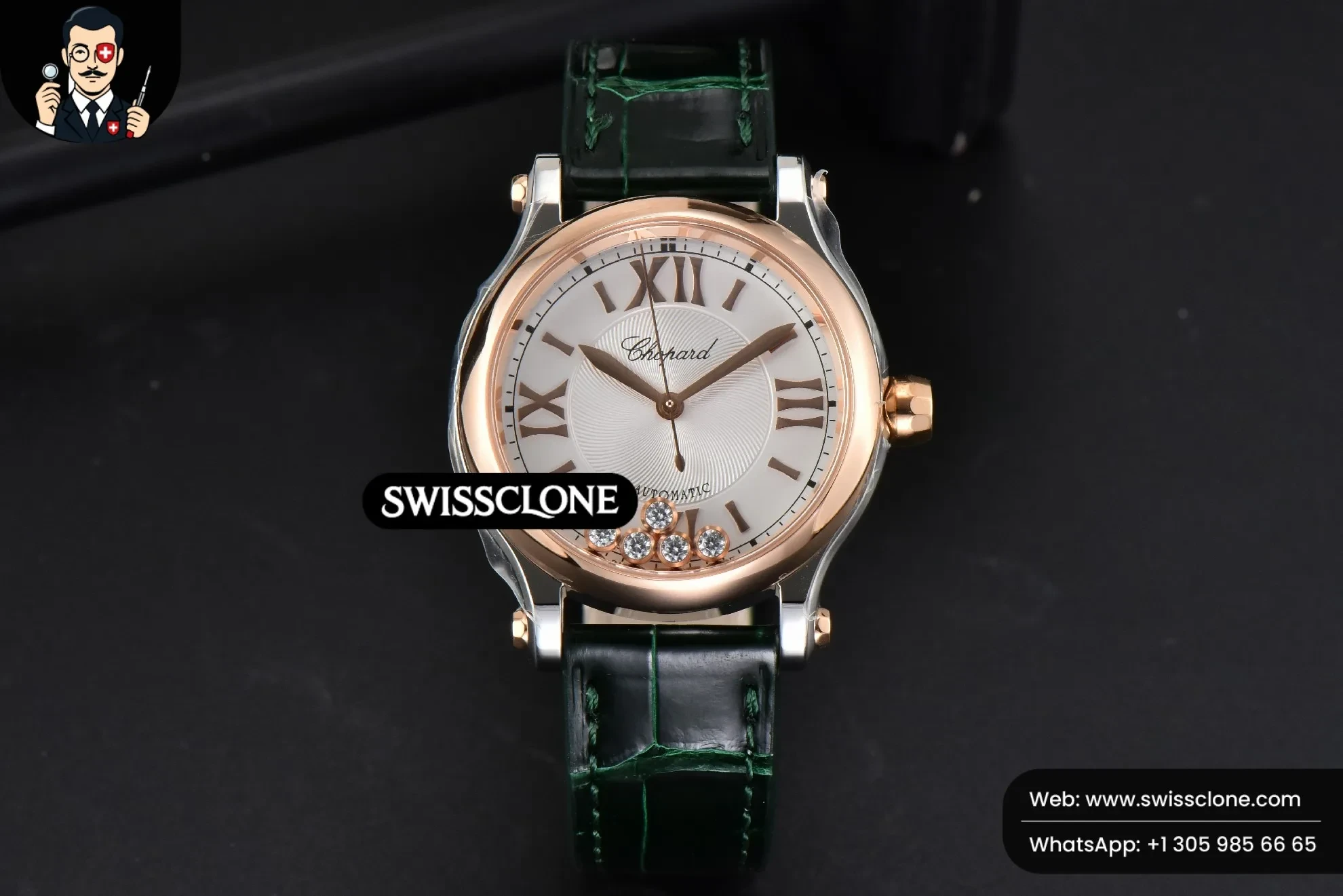 Chopard Happy Sport Automatic RG/SS 33mm HWF White Dial Green Leather Starp