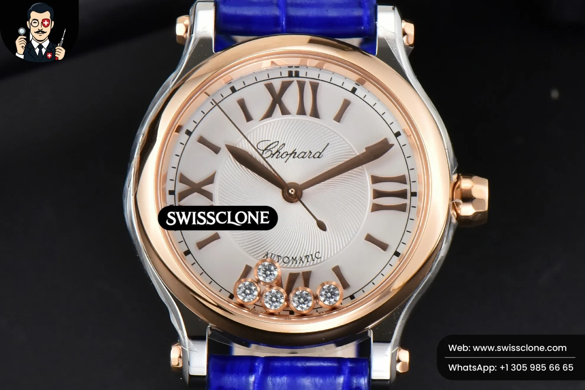 Chopard Happy Sport Automatic RG/SS 33mm HWF White Dial Light Blue Leather Starp