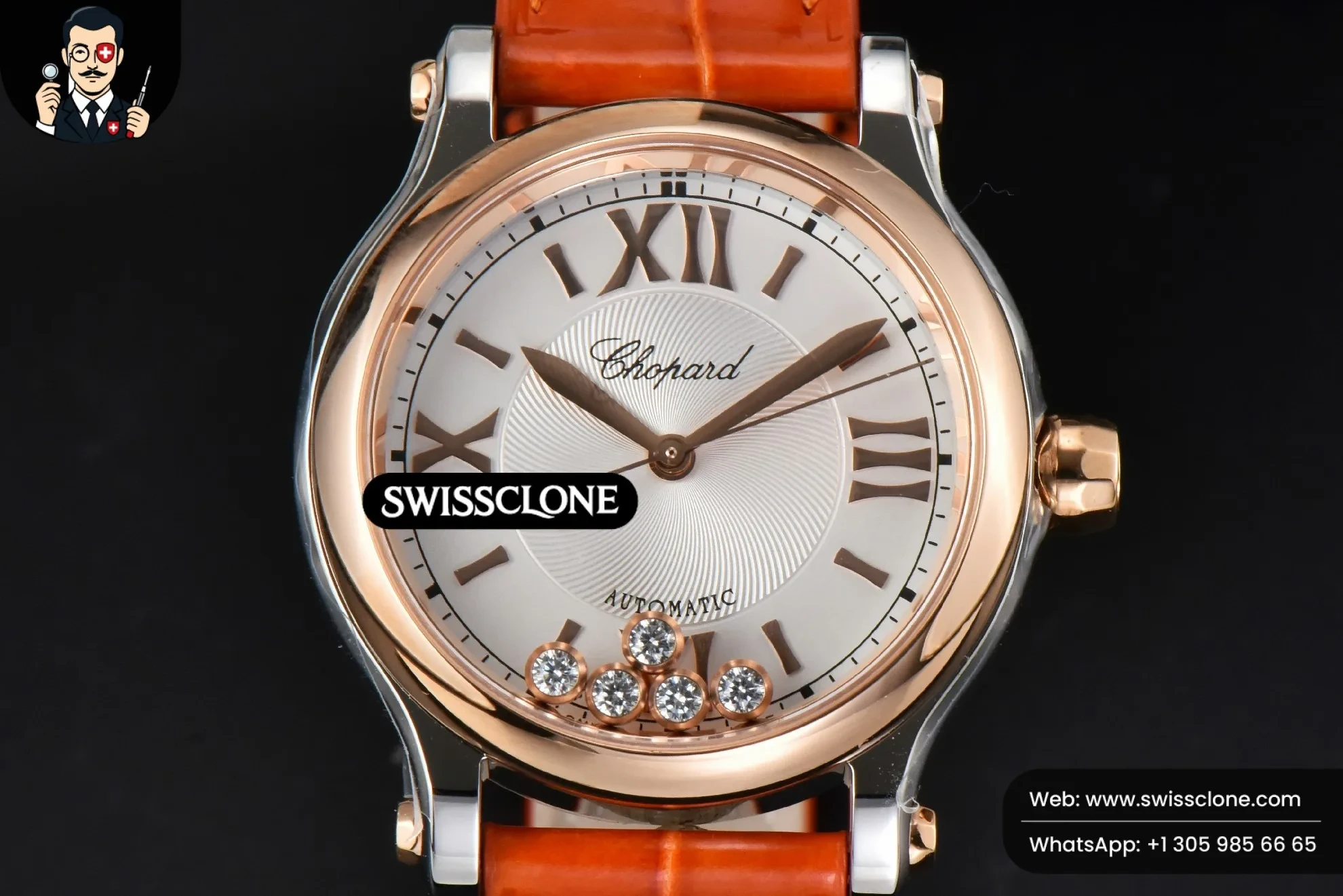Chopard Happy Sport Automatic RG/SS 33mm HWF White Dial Orange Leather Starp