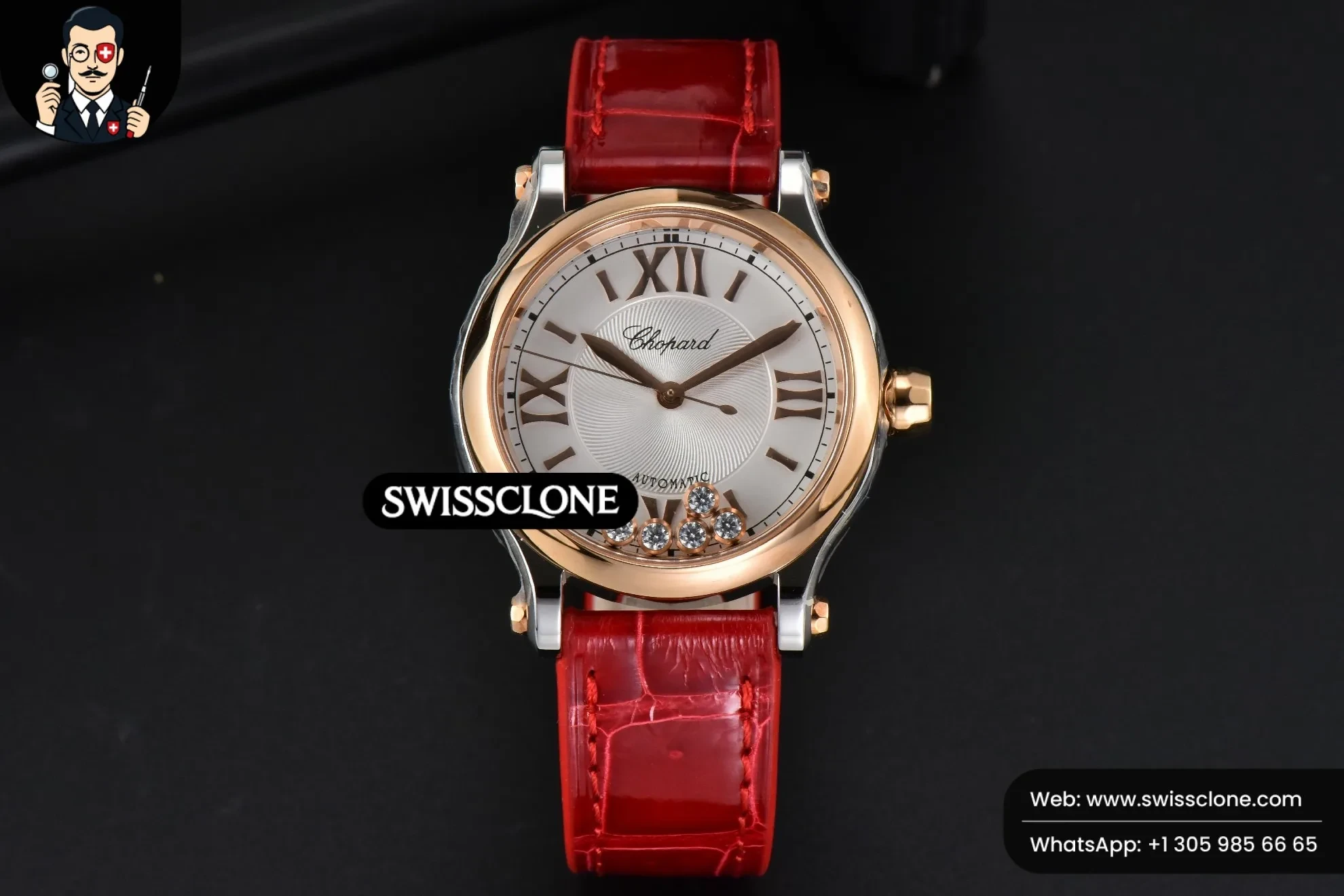 Chopard Happy Sport Automatic RG/SS 33mm HWF White Dial Red Leather Starp