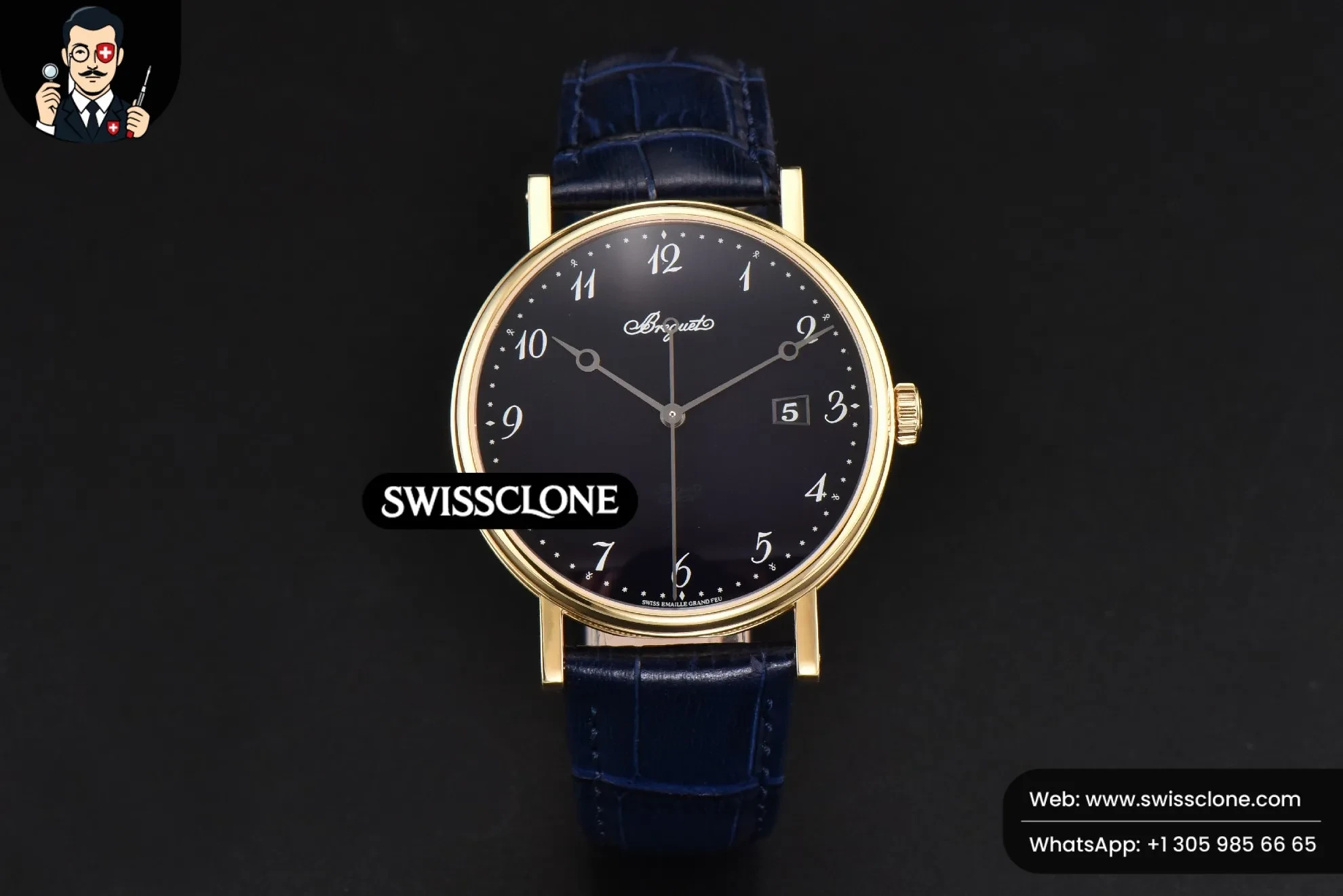 Classique 5177 40.5mm LTF Black Dial Digital Marker Blue Leather MY9015 (SW-27786) 1:1 Super Clone - Dial Macro & Hands Close-Up