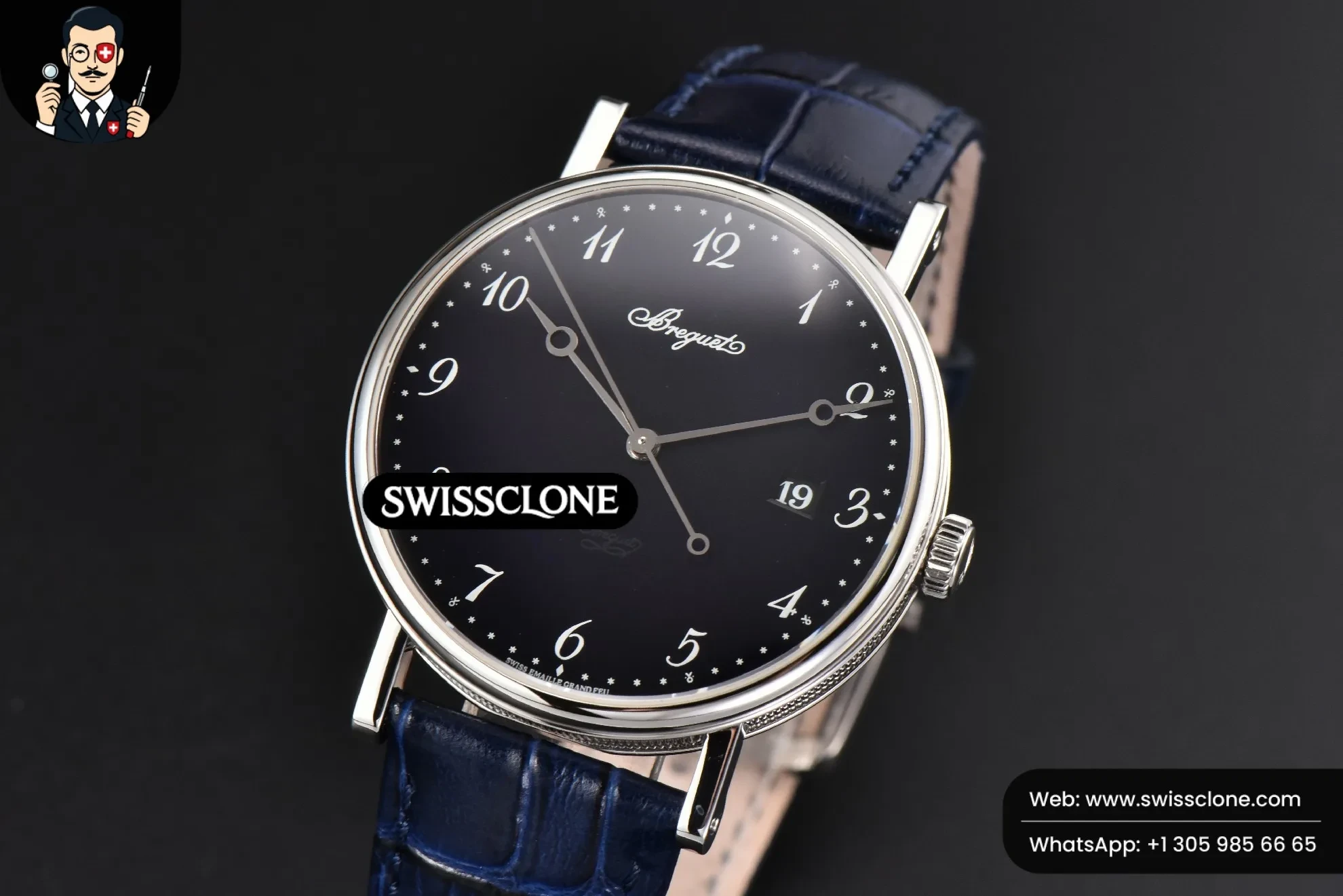 Rolex Classique 5177 40.5mm LTF Black Dial Digital Marker Blue Leather MY9015 1:1 Super Clone - Bezel & Case Profile