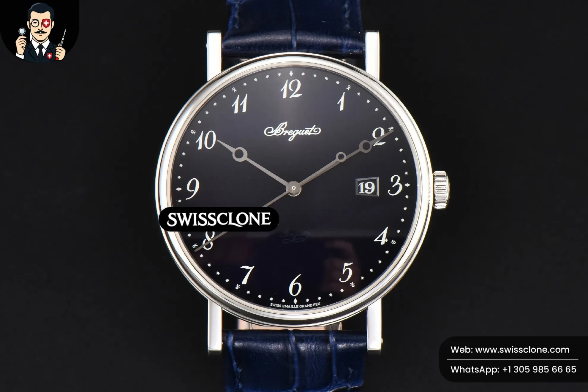Classique 5177 40.5mm LTF Black Dial Digital Marker Blue Leather MY9015