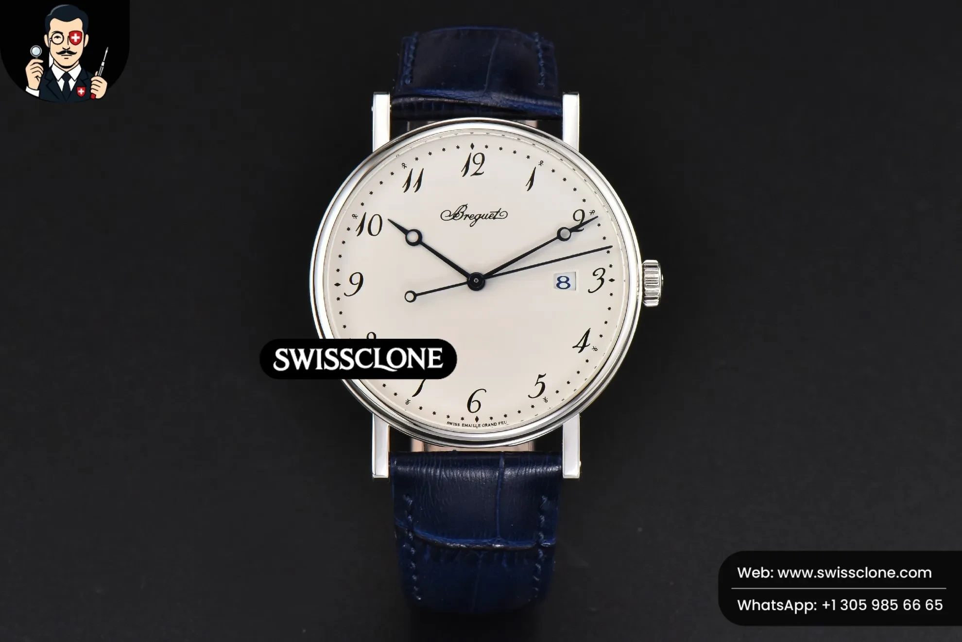 Rolex Classique 5177 40.5mm LTF White Dial Digital Marker Blue Leather MY9015 1:1 Super Clone - Dial Macro Close-Up