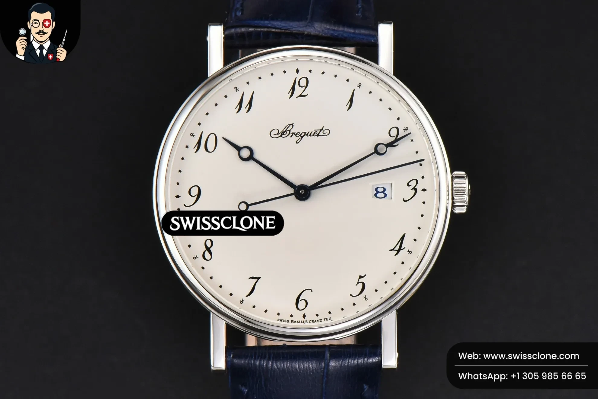 Classique 5177 40.5mm LTF White Dial Digital Marker Blue Leather MY9015