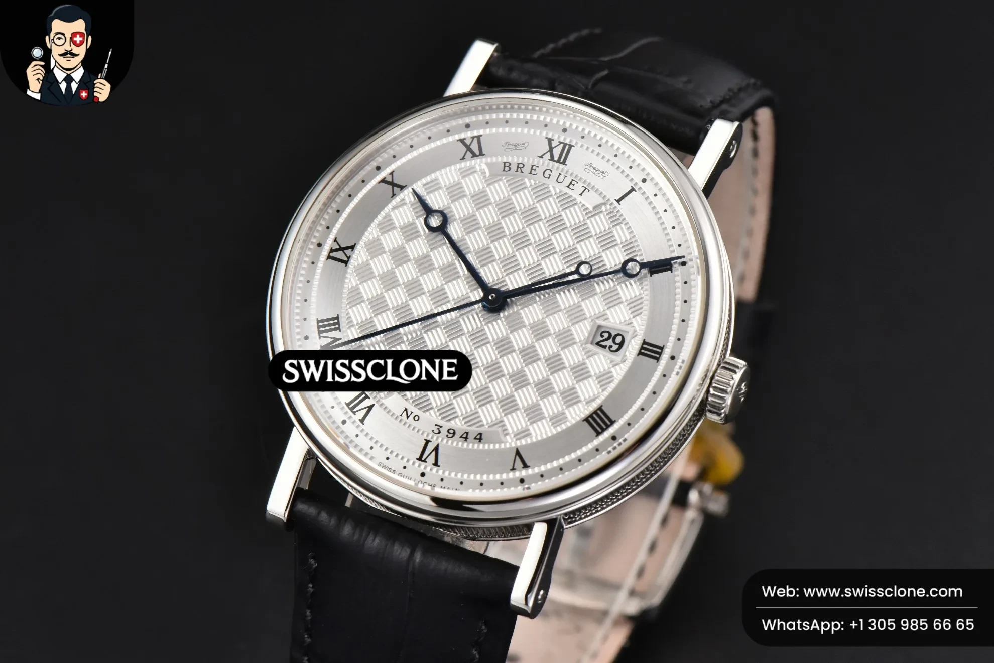 Rolex Classique 5177 40.5mm LTF White Textured Dial Roma Marker Black Leather MY9015 1:1 Super Clone - Bezel & Case Profile