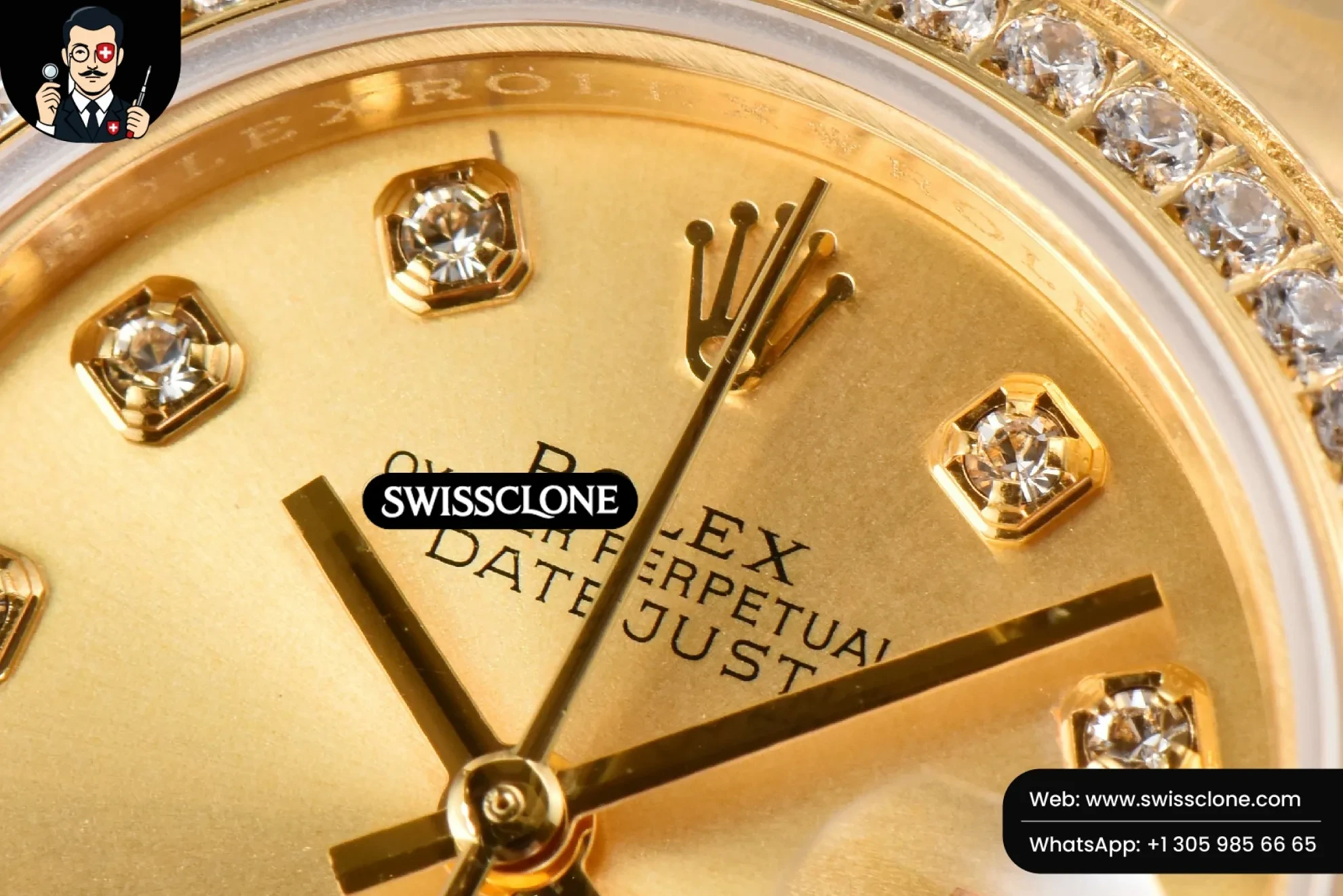 Rolex DateJust 28mm Ladies WF Diamond Gold Dial Diamond Marker Jubilee 1:1 Super Clone - Caseback & Cloned Calibre Movement