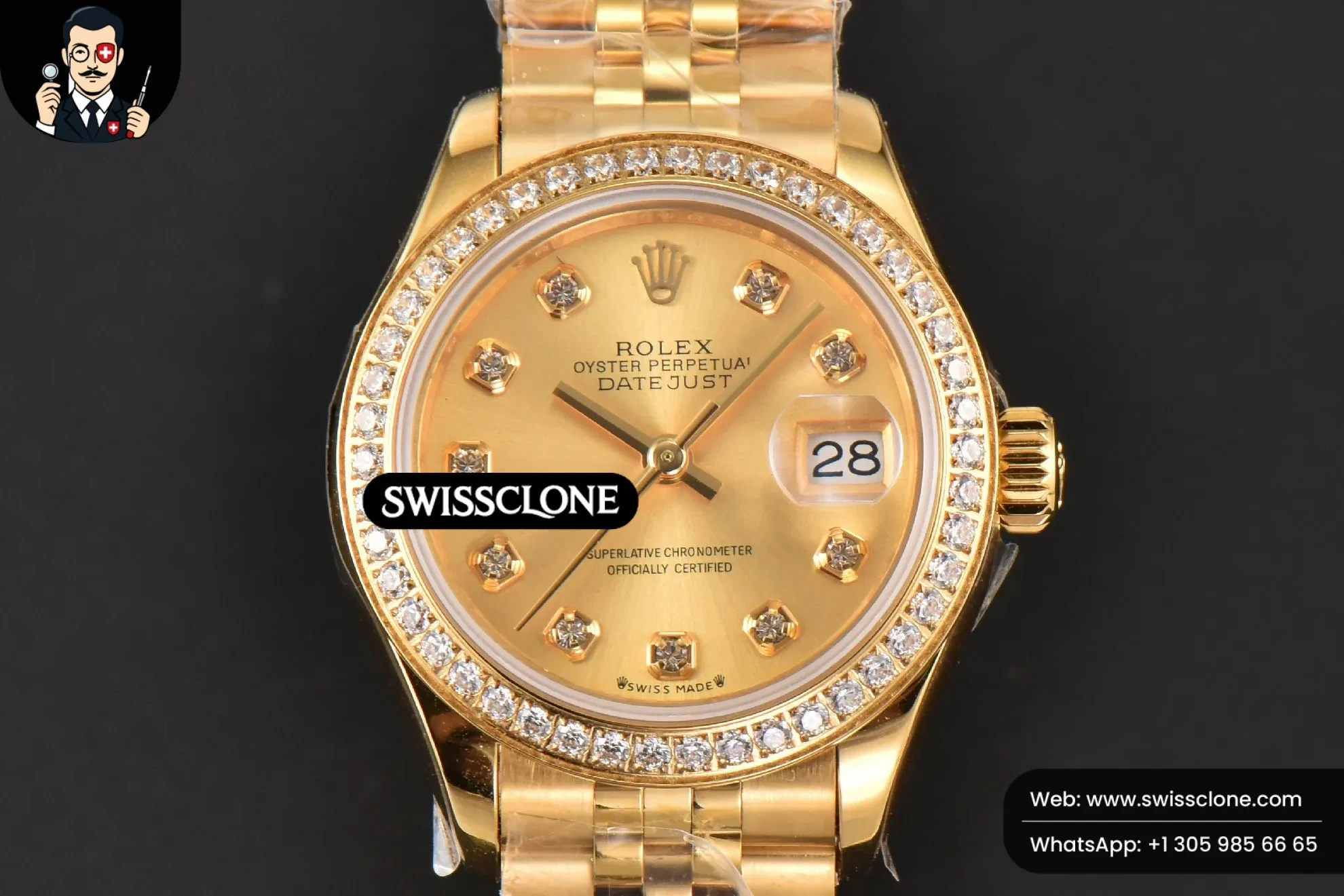 Rolex DateJust 28mm Ladies WF Diamond Gold Dial Diamond Marker Jubilee