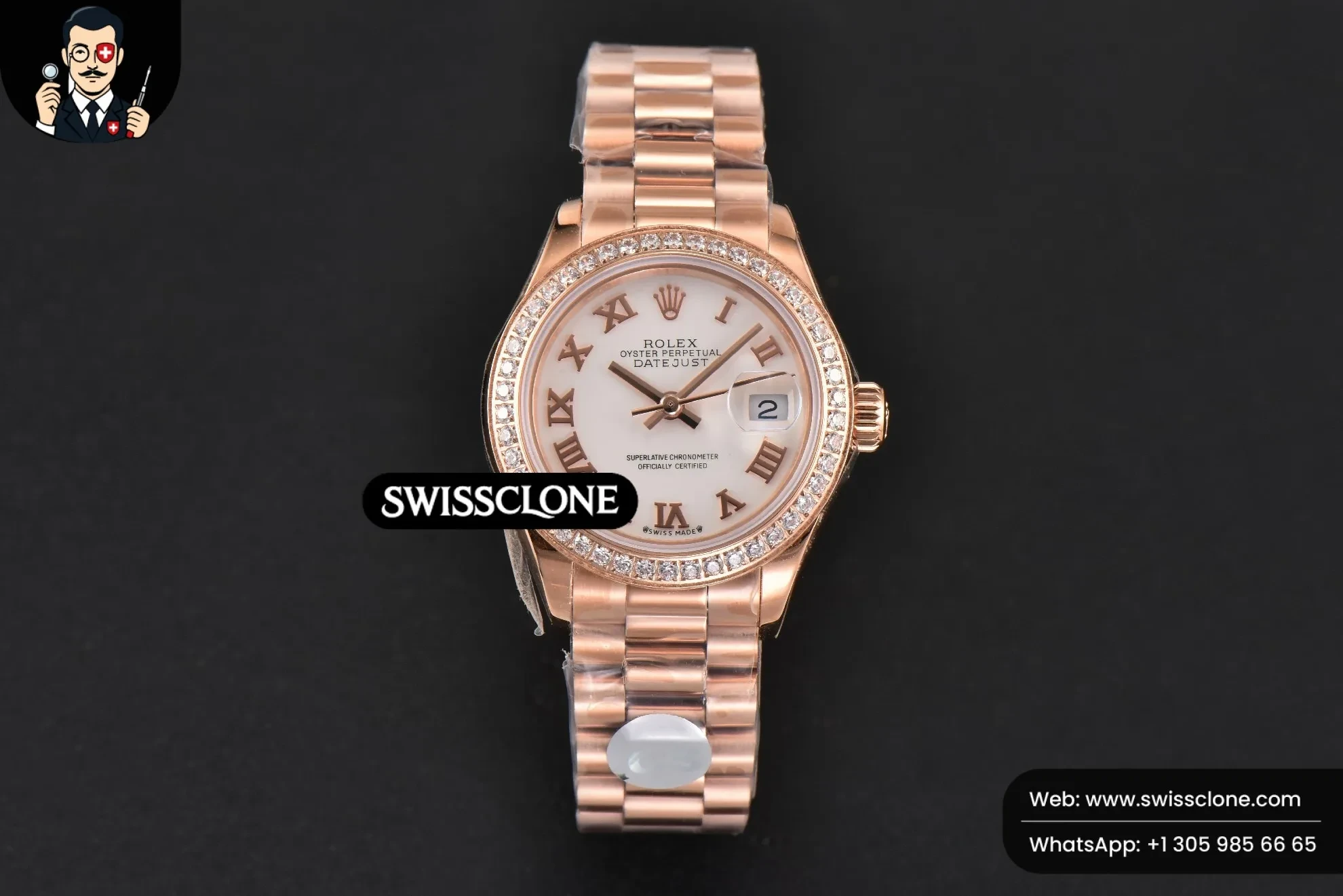 Rolex DateJust 28mm Ladies WF Diamond White Dial Roma Marker Jubilee 1:1 Super Clone - Dial Macro Close-Up