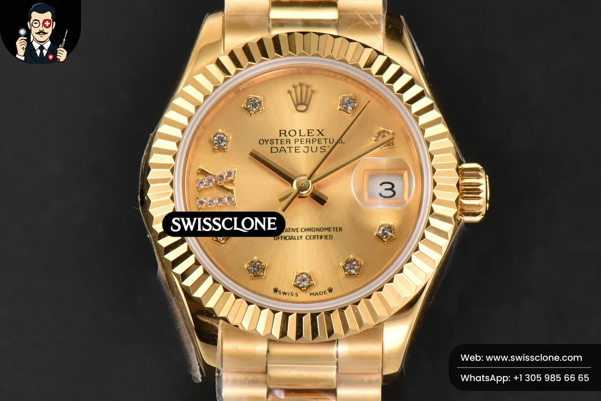 Rolex DateJust 28mm Ladies WF Gold Dial Diamond Marker Jubilee