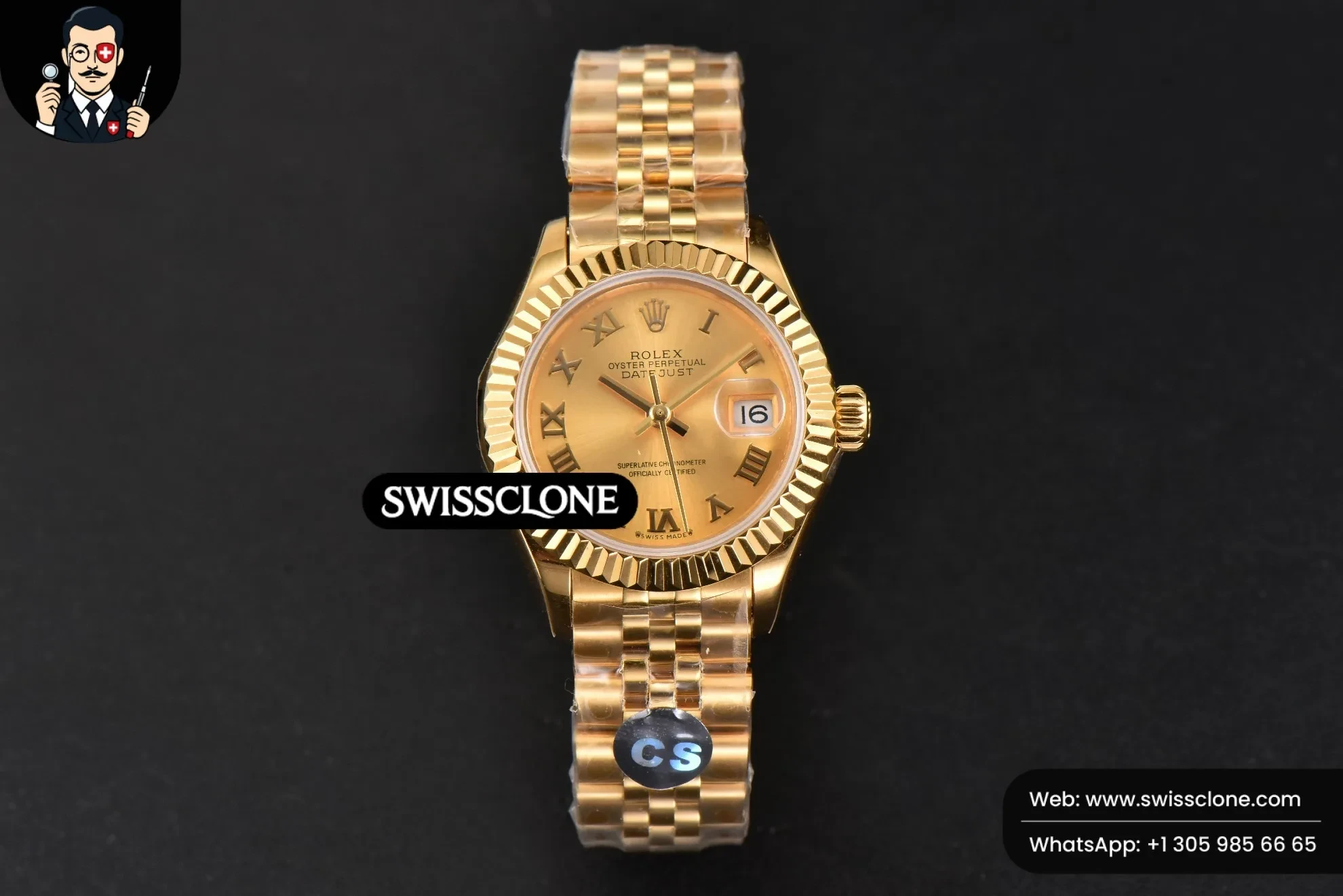 Rolex DateJust 28mm Ladies WF Gold Dial Roma Marker Jubilee 1:1 Super Clone - Dial Macro Close-Up