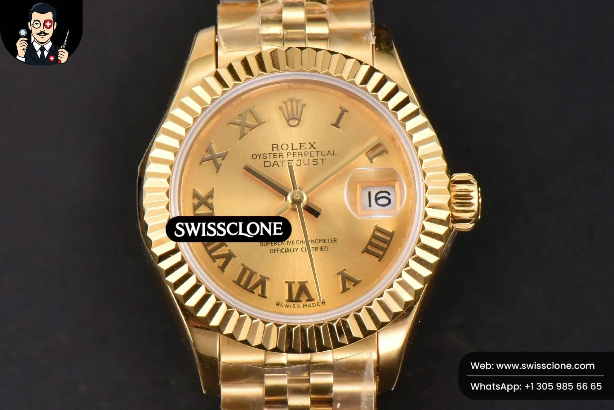 Rolex DateJust 28mm Ladies WF Gold Dial Roma Marker Jubilee