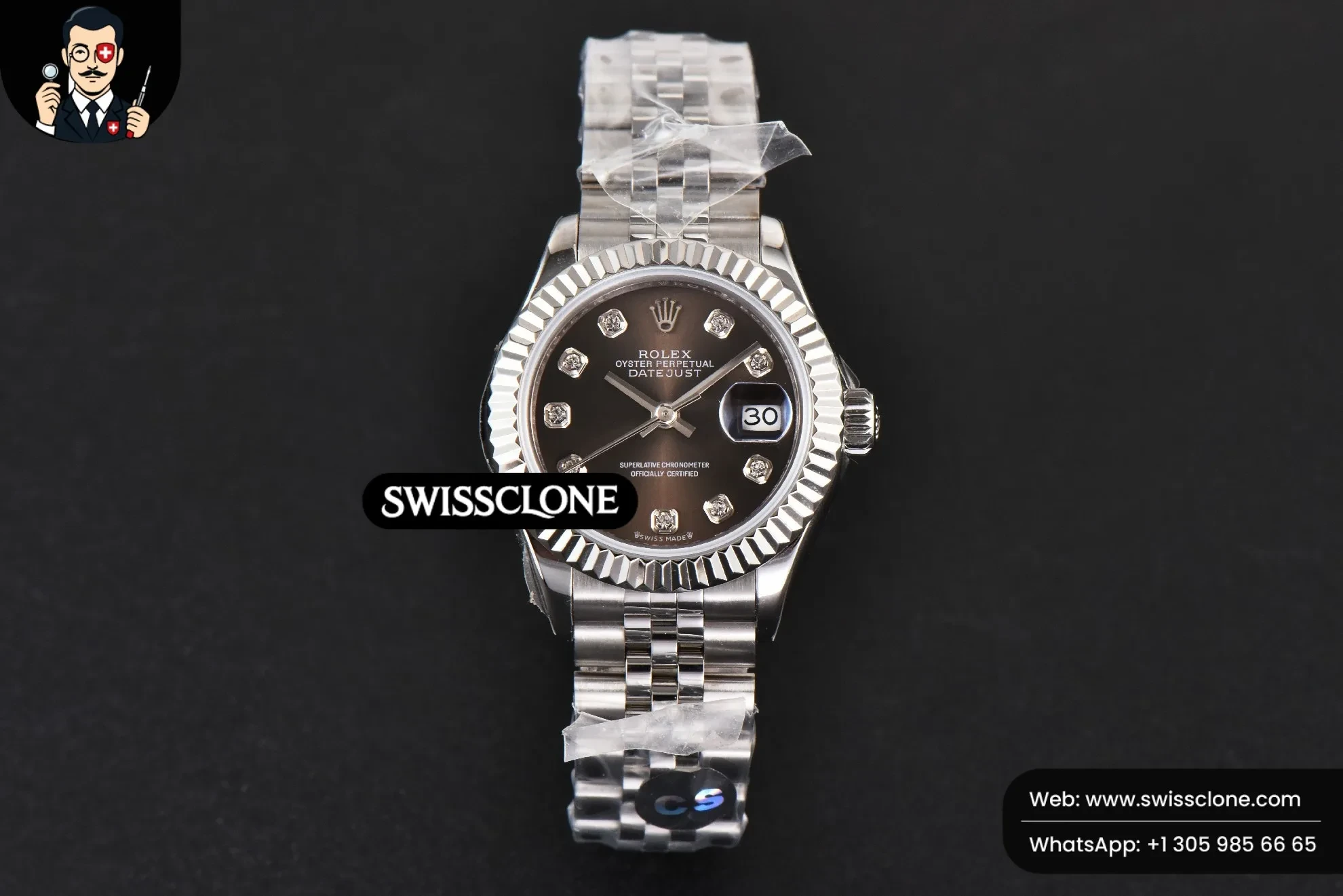 Rolex DateJust 28mm Ladies WF Gray Dial Diamond Marker Jubilee 1:1 Super Clone - Dial Macro Close-Up