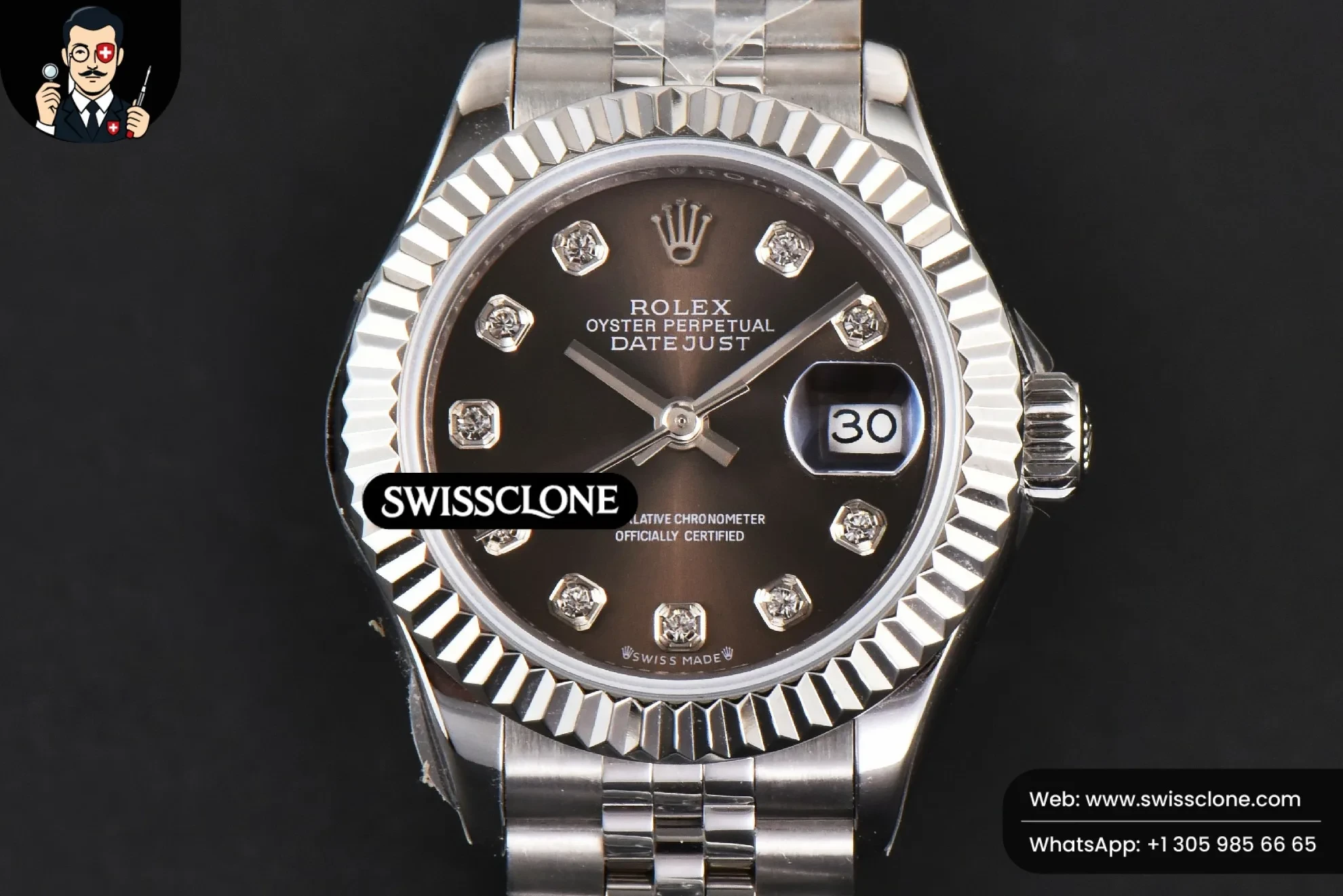 Rolex DateJust 28mm Ladies WF Gray Dial Diamond Marker Jubilee