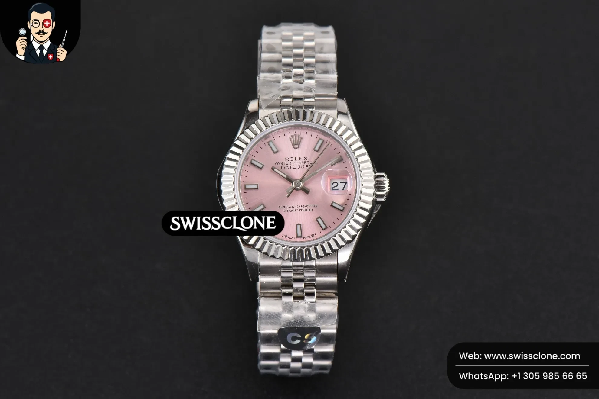 Rolex DateJust 28mm Ladies WF Pink Dial Jubilee 1:1 Super Clone - Dial Macro Close-Up