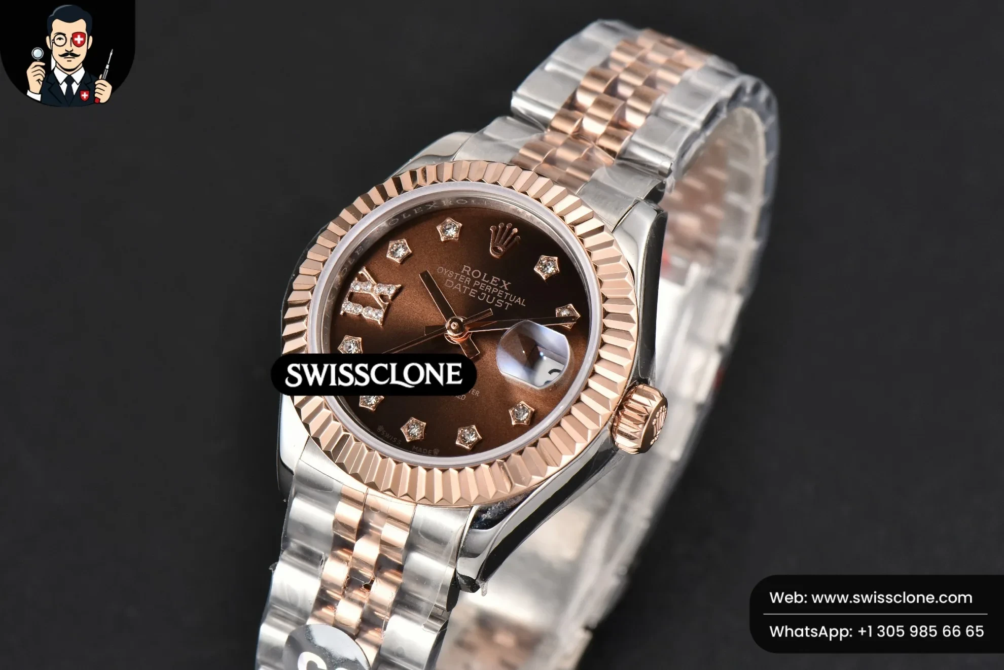 Rolex DateJust 28mm Ladies WF RG/SS Brown Dial Diamond Roma Marker Jubilee 1:1 Super Clone - Clasp & Bracelet Finishing