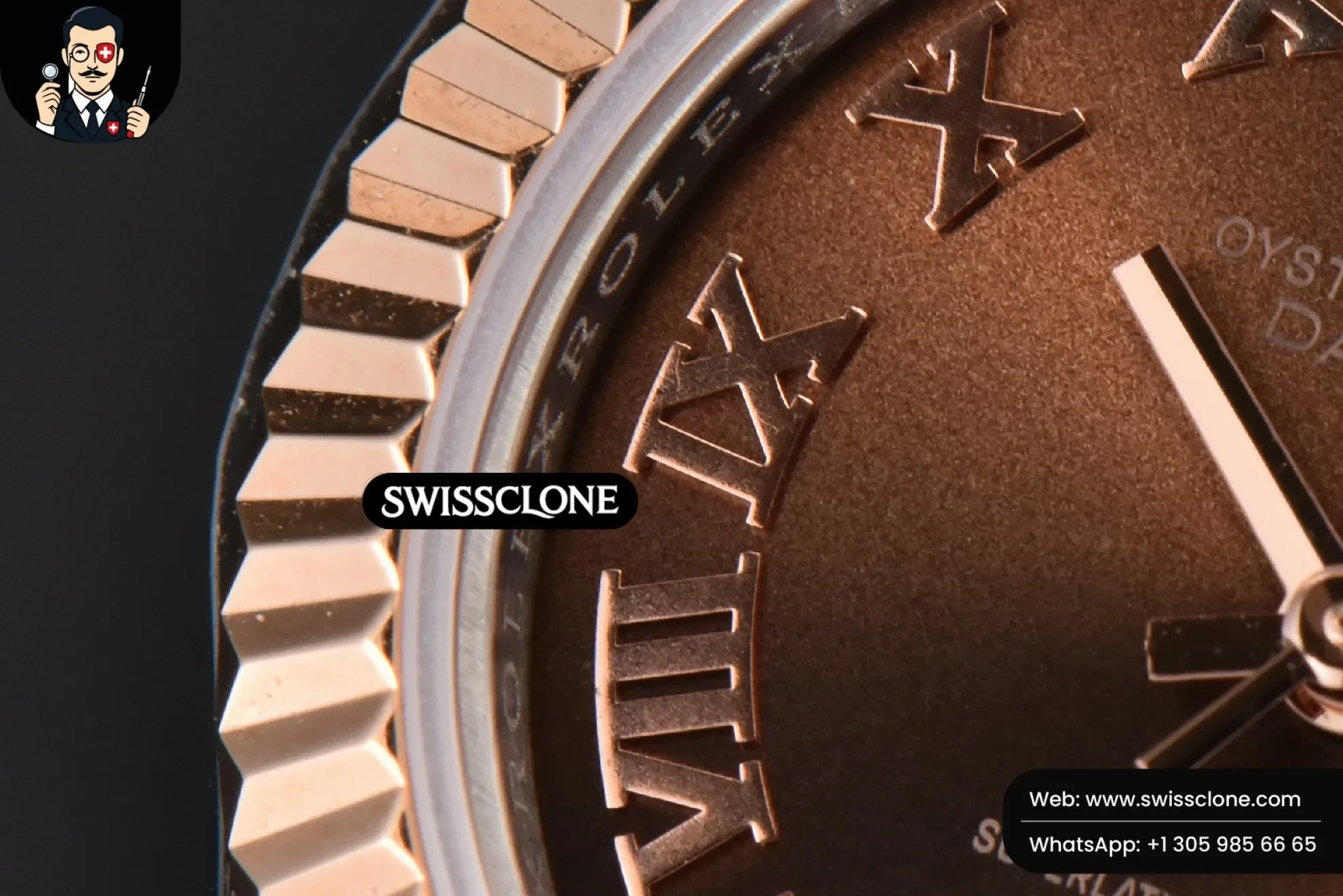 Rolex DateJust 28mm Ladies WF RG/SS Brown Dial Roma Marker Jubilee 1:1 Super Clone - Lateral Case Thickness Profile