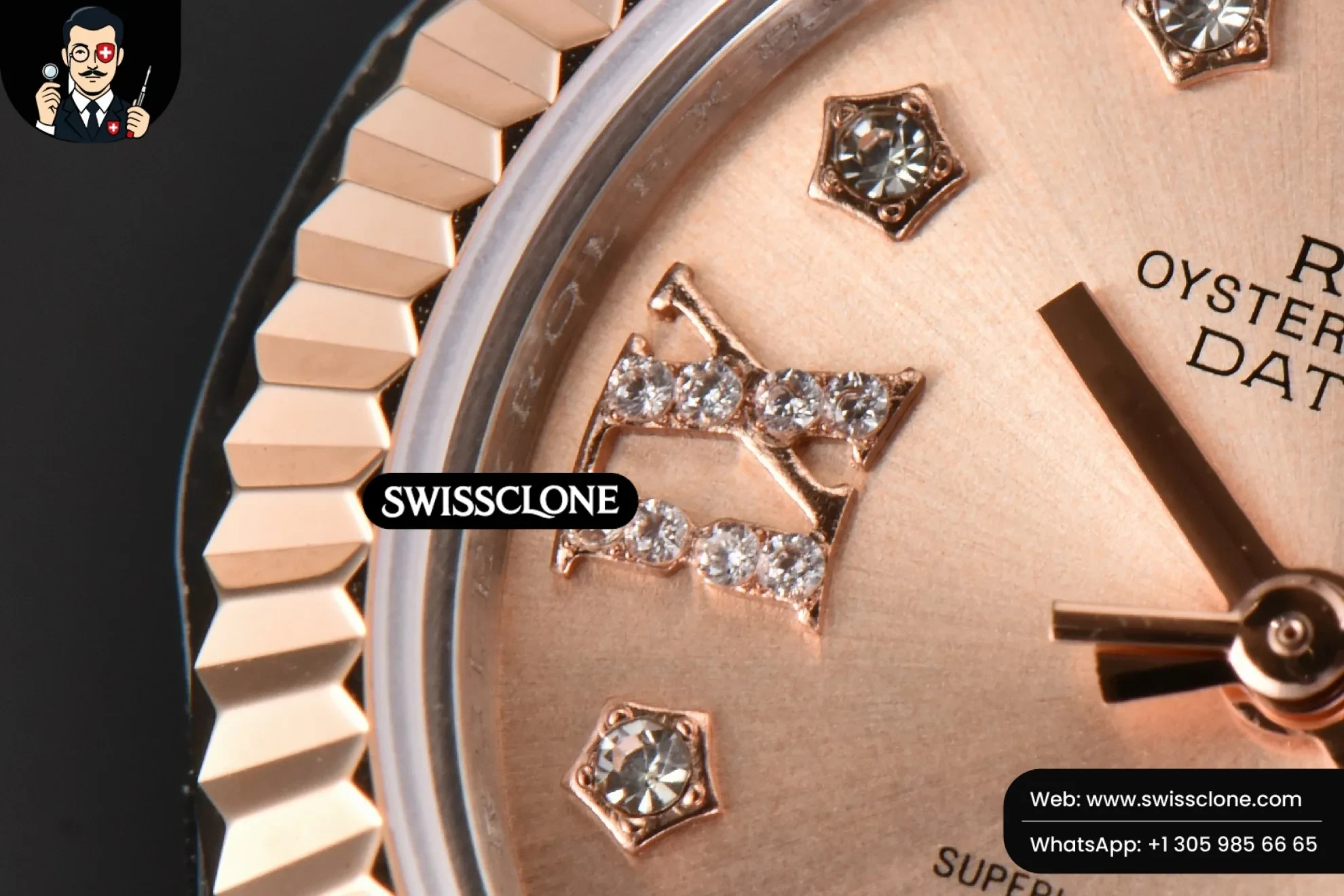 Rolex DateJust 28mm Ladies WF RG/SS Dial Diamond Marker Jubilee 1:1 Super Clone - Lateral Case Thickness Profile