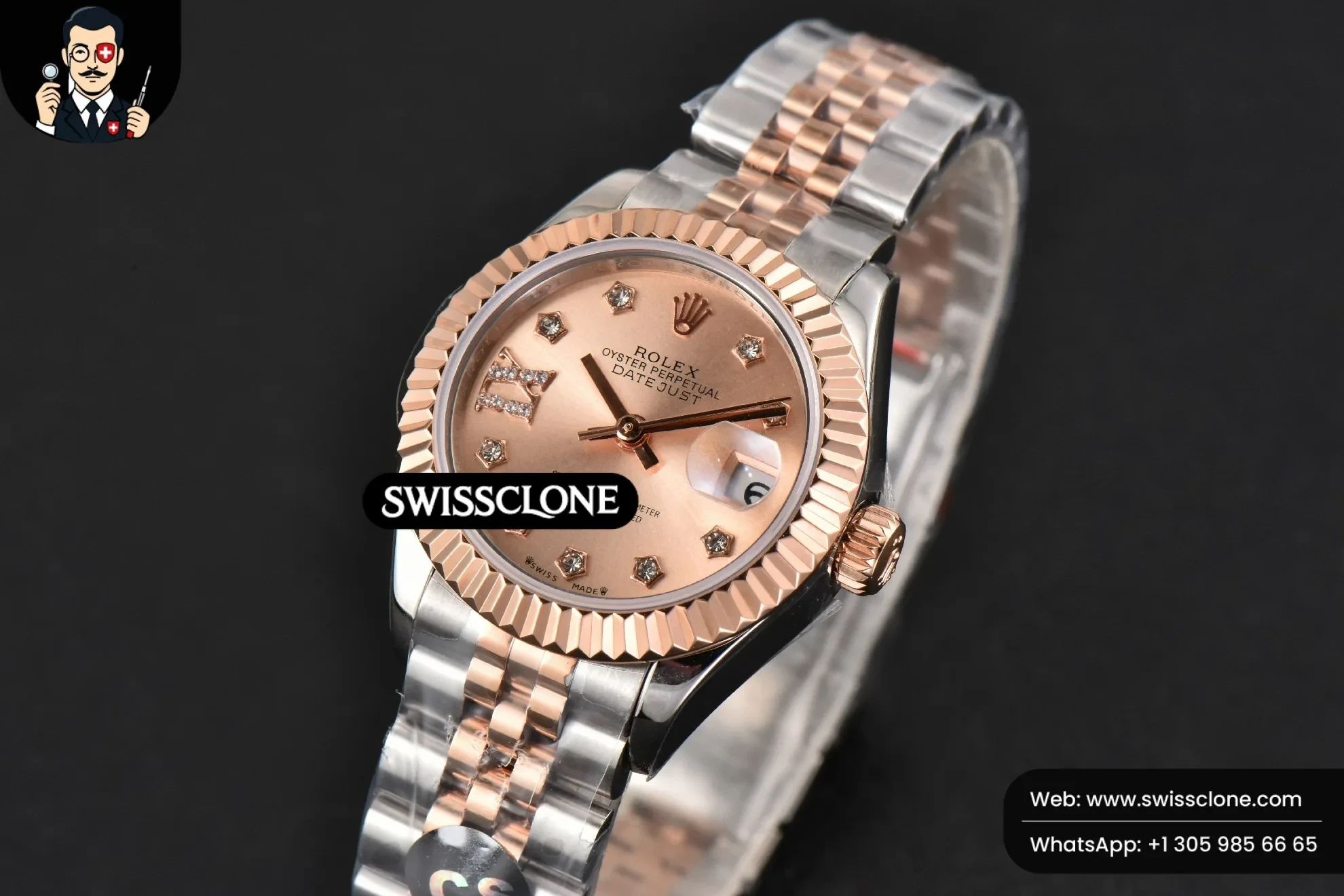 Rolex DateJust 28mm Ladies WF RG/SS Dial Diamond Marker Jubilee 1:1 Super Clone - Clasp & Bracelet Finishing