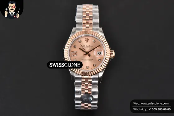 Rolex DateJust 28mm Ladies WF RG/SS Dial Diamond Marker Jubilee 1:1 Super Clone - Dial Macro Close-Up