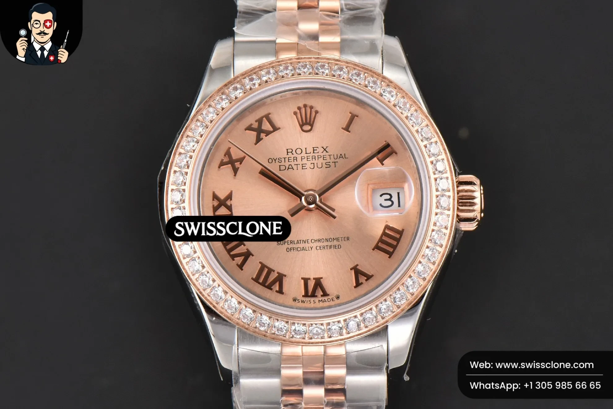 Rolex DateJust 28mm Ladies WF RG/SS Diamond Dial Roma Marker Jubilee