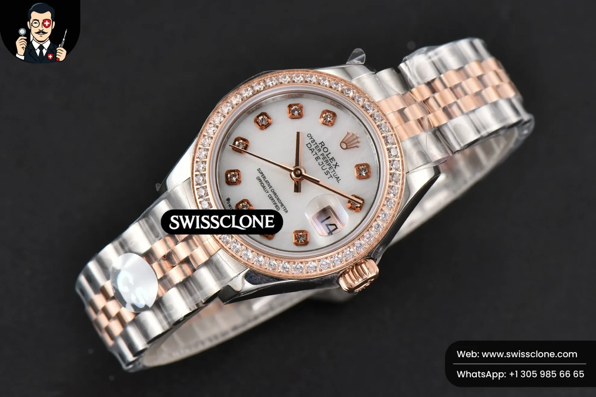 Rolex DateJust 28mm Ladies WF RG/SS Diamond MOP Dial Diamond Marker Jubilee 1:1 Super Clone - Bezel & Case Profile