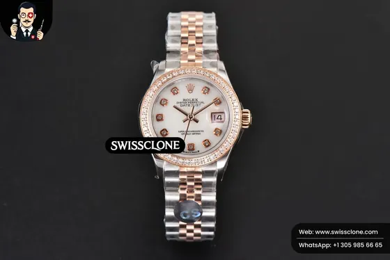 Rolex DateJust 28mm Ladies WF RG/SS Diamond MOP Dial Diamond Marker Jubilee 1:1 Super Clone - Dial Macro Close-Up