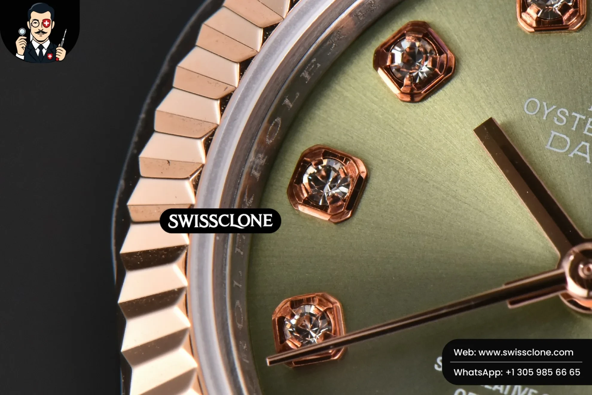 Rolex DateJust 28mm Ladies WF RG/SS Green Dial Diamond Marker Jubilee 1:1 Super Clone - Lateral Case Thickness Profile