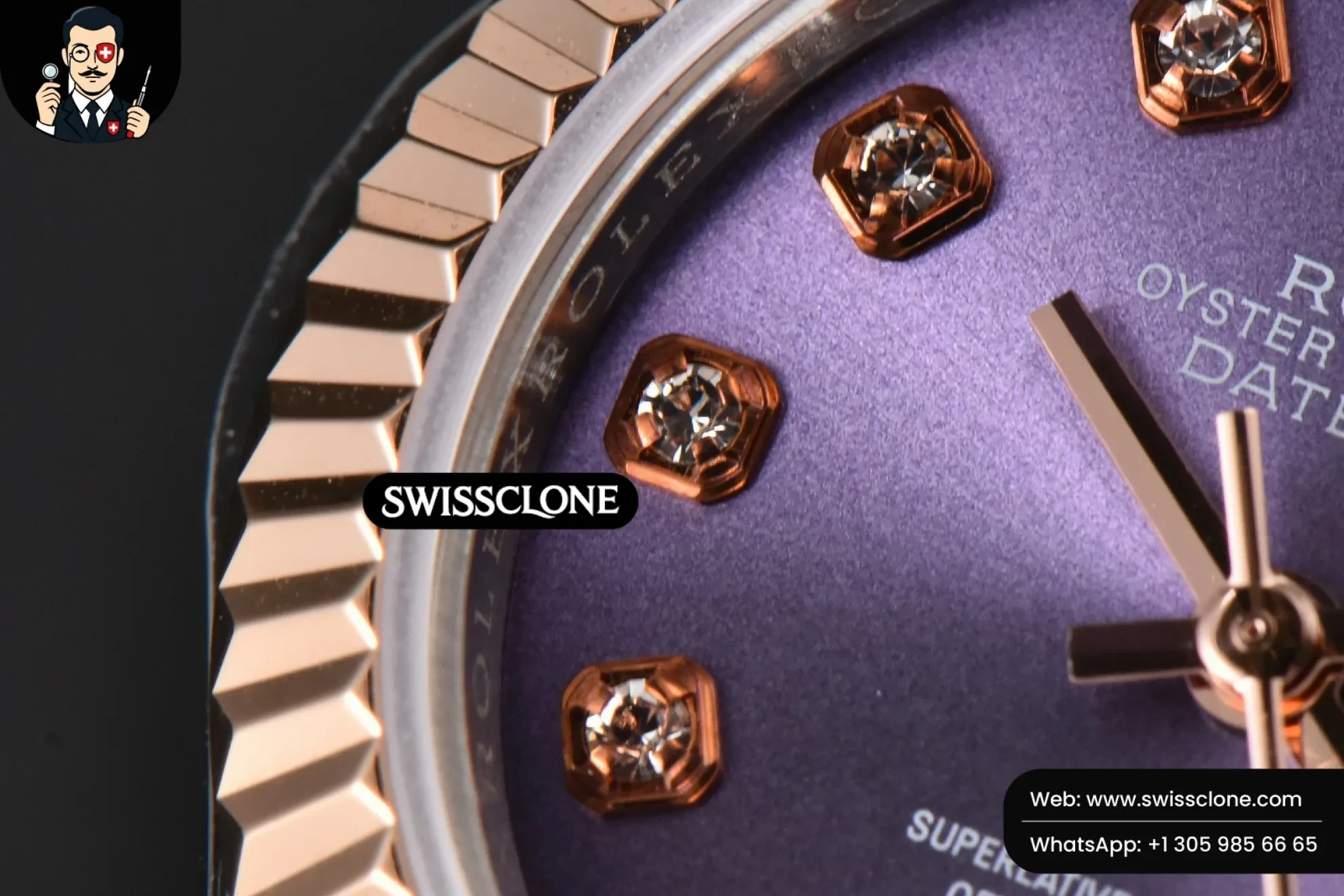 Rolex DateJust 28mm Ladies WF RG/SS Purple Dial Diamond Marker Jubilee 1:1 Super Clone - Lateral Case Thickness Profile