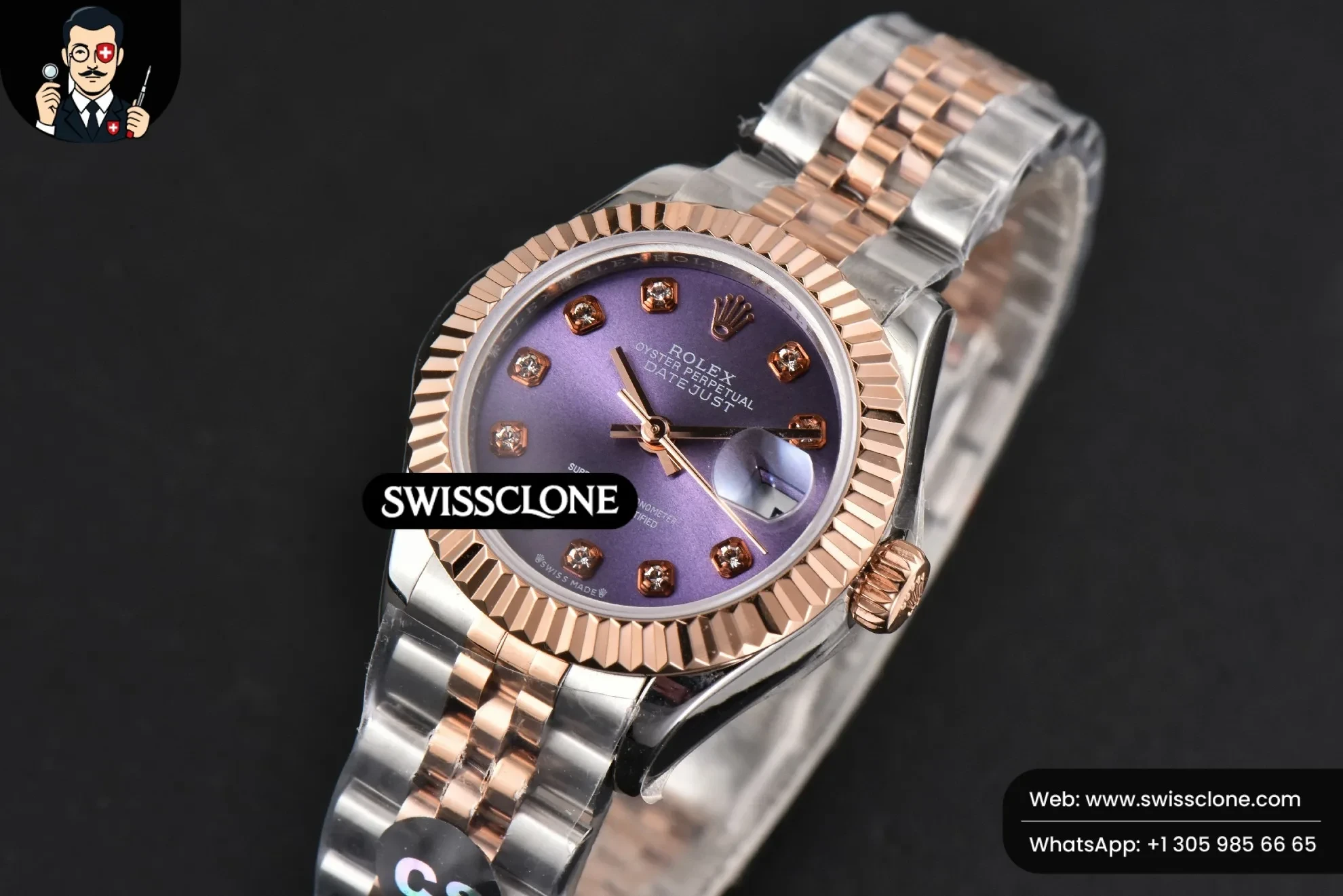 Rolex DateJust 28mm Ladies WF RG/SS Purple Dial Diamond Marker Jubilee 1:1 Super Clone - Clasp & Bracelet Finishing