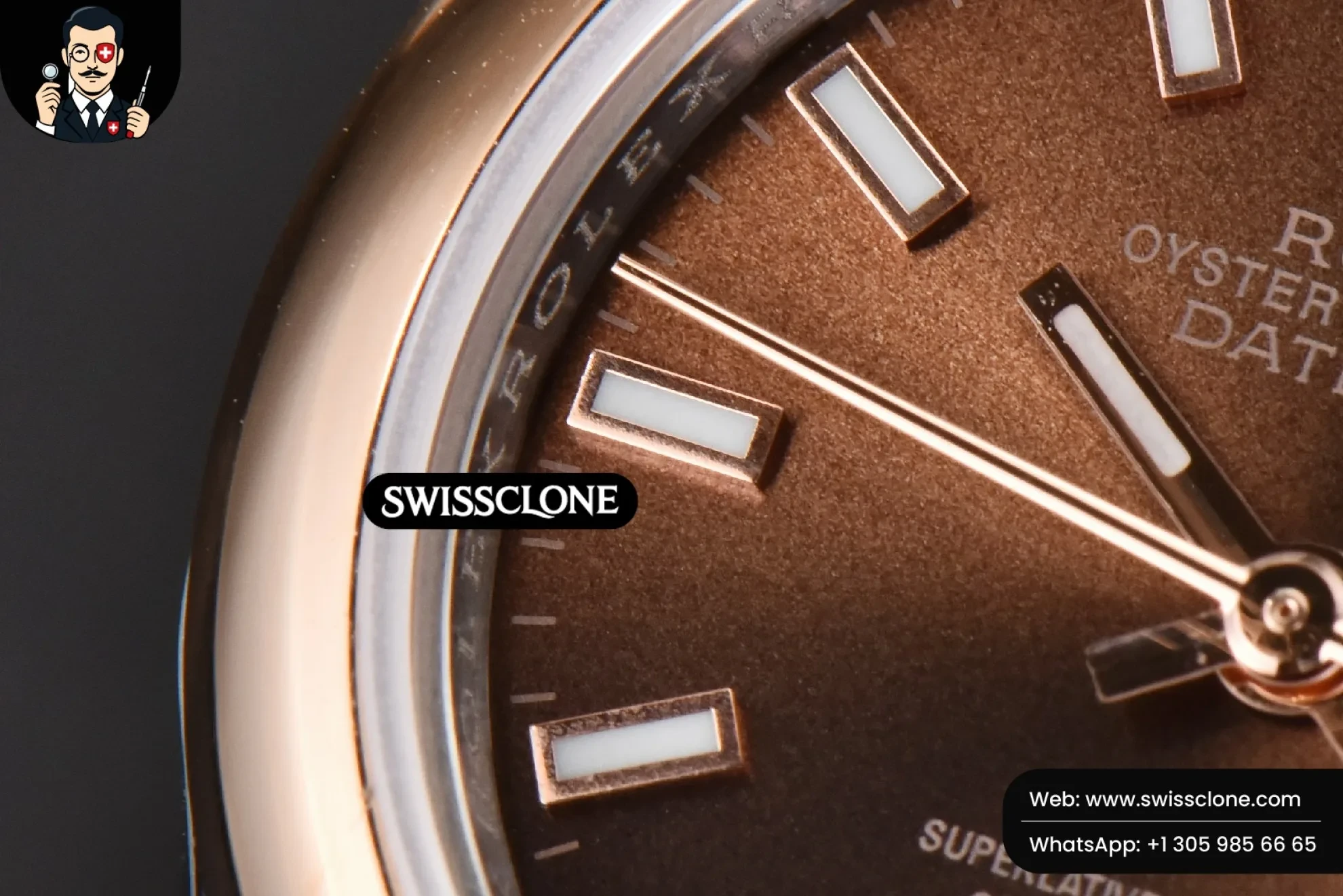 Rolex DateJust 28mm Ladies WF RG/SS Smooth Bezel Brown Dial Jubilee 1:1 Super Clone - Lateral Case Thickness Profile